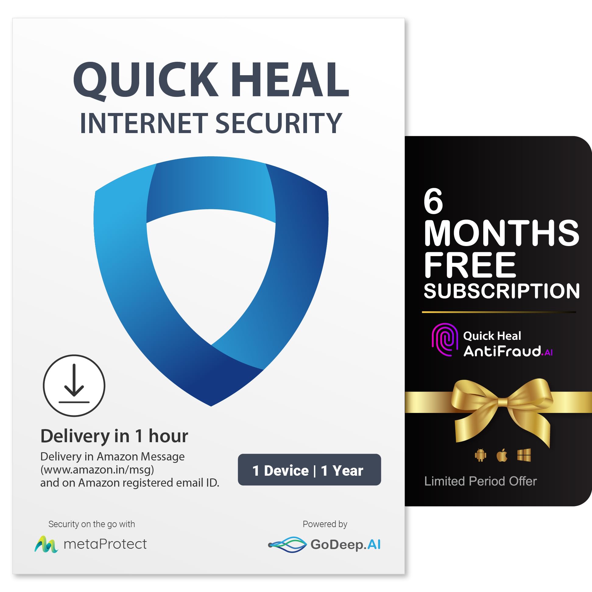 Quick Heal Internet Security - 1 User, 1 Year |AI Based Device Security for Windows Pc | Internet and Banking Protection| (Email Delivery in 1 Hour- No CD) + Get 6 month AntiFraud.AI Key for IOS and Android