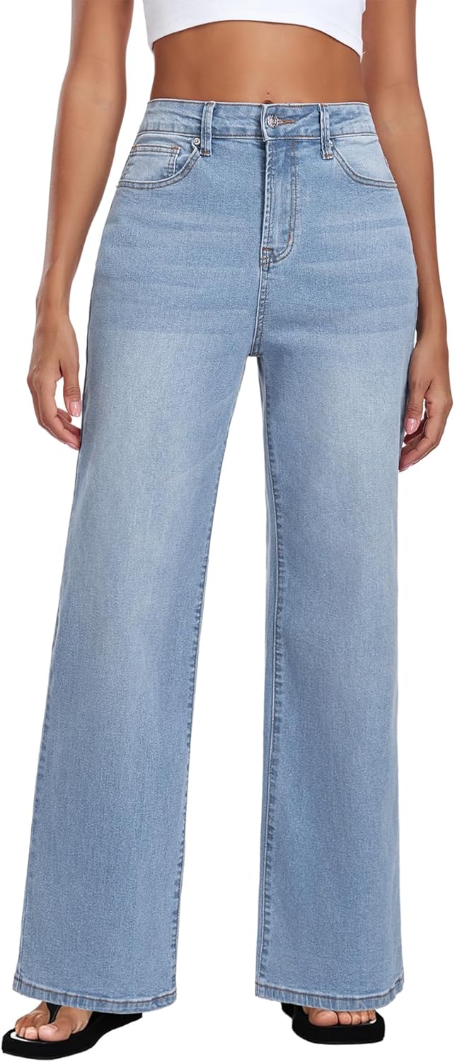 MARIASHA Women's High Waisted Straight Leg Jeans Baggy Stretch Denim Pants