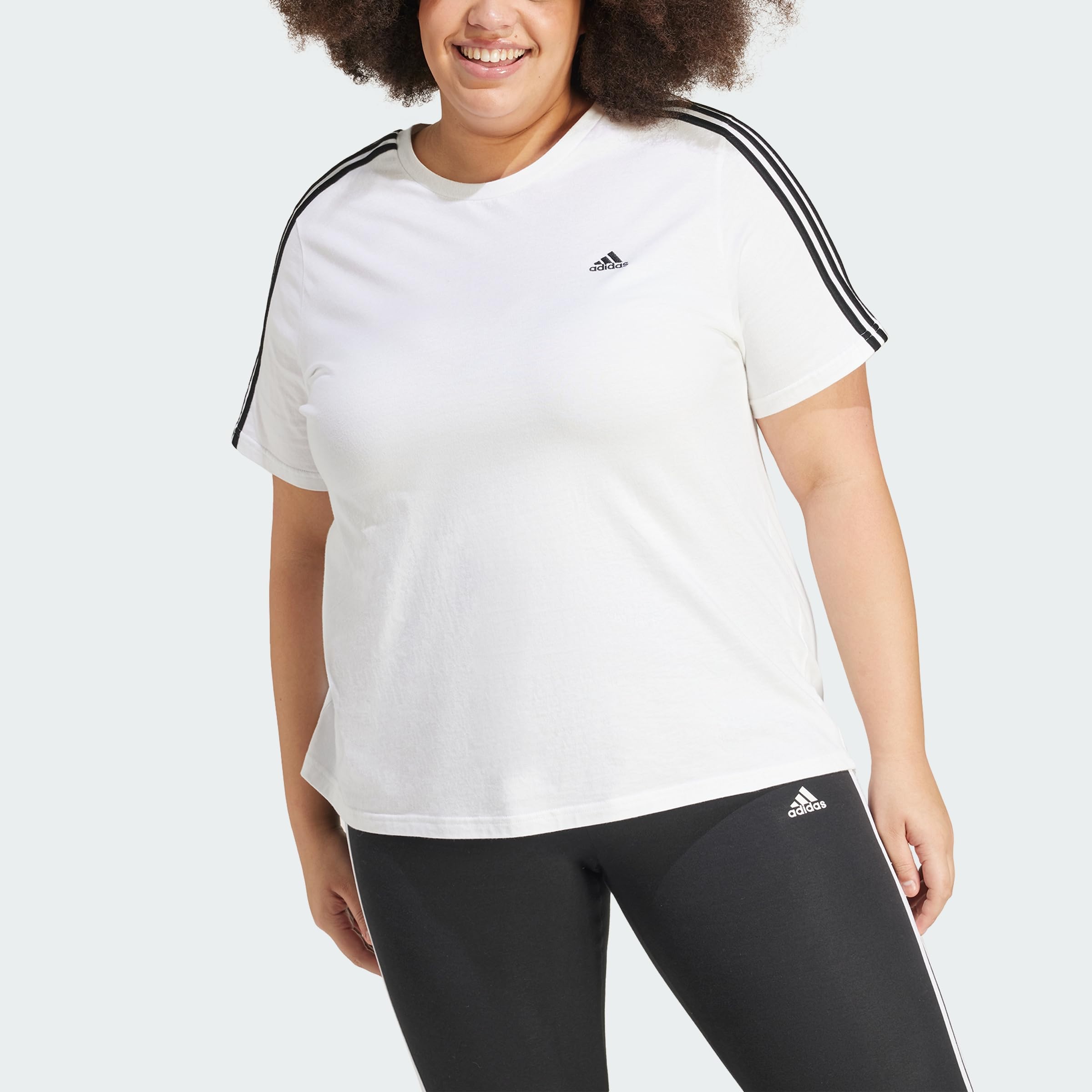 adidas Essentials Slim 3-Stripes tee (Plus Size) T-Shirt (Short Sleeve) Mujer