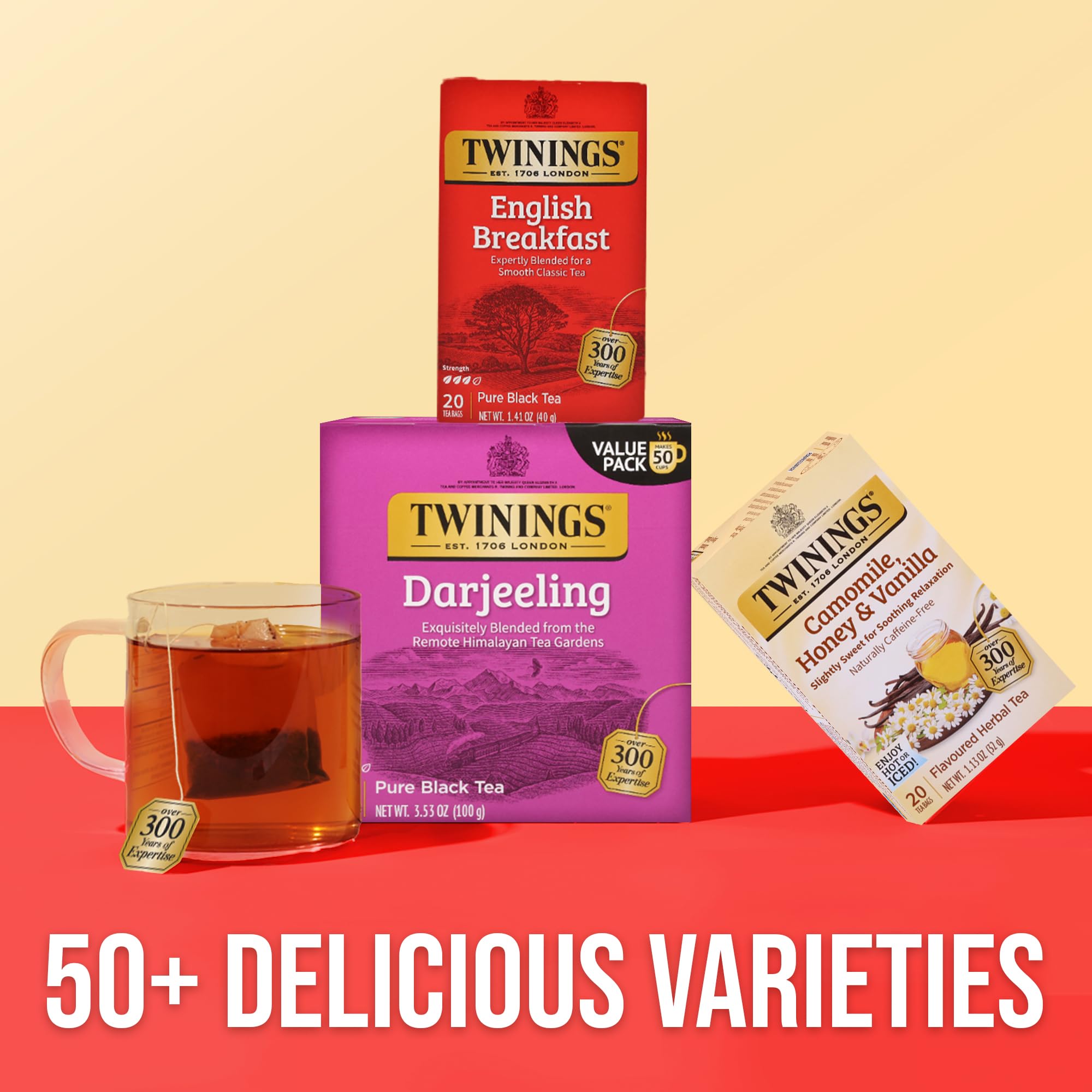 Twinings Darjeeling Tea, Tea Bags, 50 Count Boxes (Pack of 6