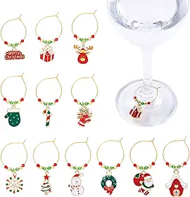 12 peças de pingentes de taça de vinho com tema natalino para taças de caule comemorações comemorativas pingentes de vinho marcadores de bebida identificadores para festas, degustações, entretenimento