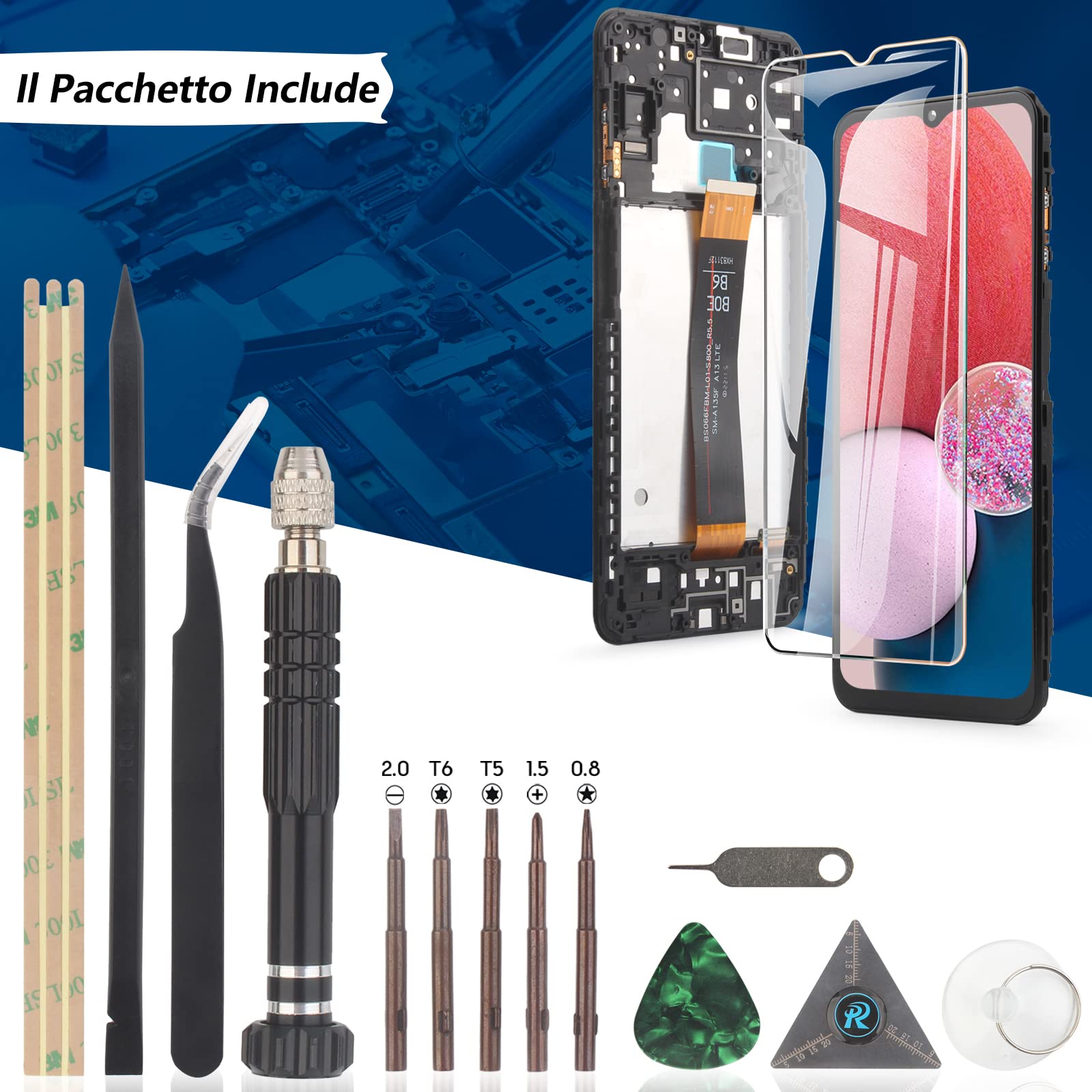 RongZy LCD Schermo per 6.6" Samsung Galaxy A13 4G A135F A137F Display Digitizer Assembly Vetro di Ricambio Touch Screen con Strumenti(Nero con Cornice)
