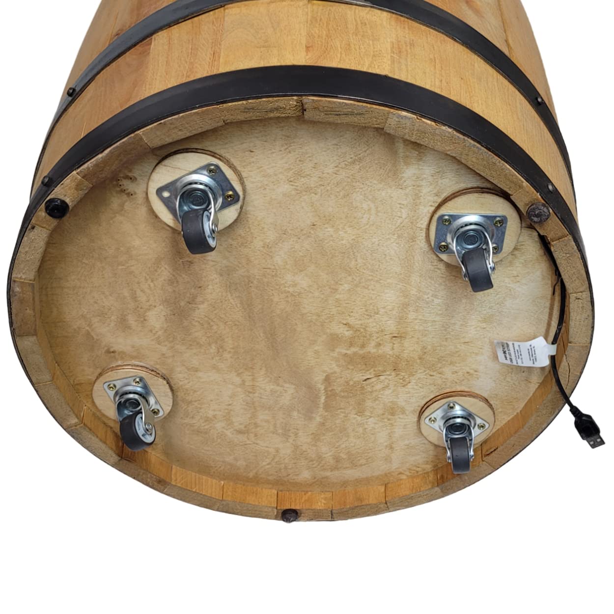 weeco Tonneau en Bois avec 4 Roues, Portes et éclairage USB RGB. Étagère en Bois de hêtre Solide et Renforts en métal - Tonneau Bar - Casier à Vin - Armoire de Bar (Marron Clair/chêne)