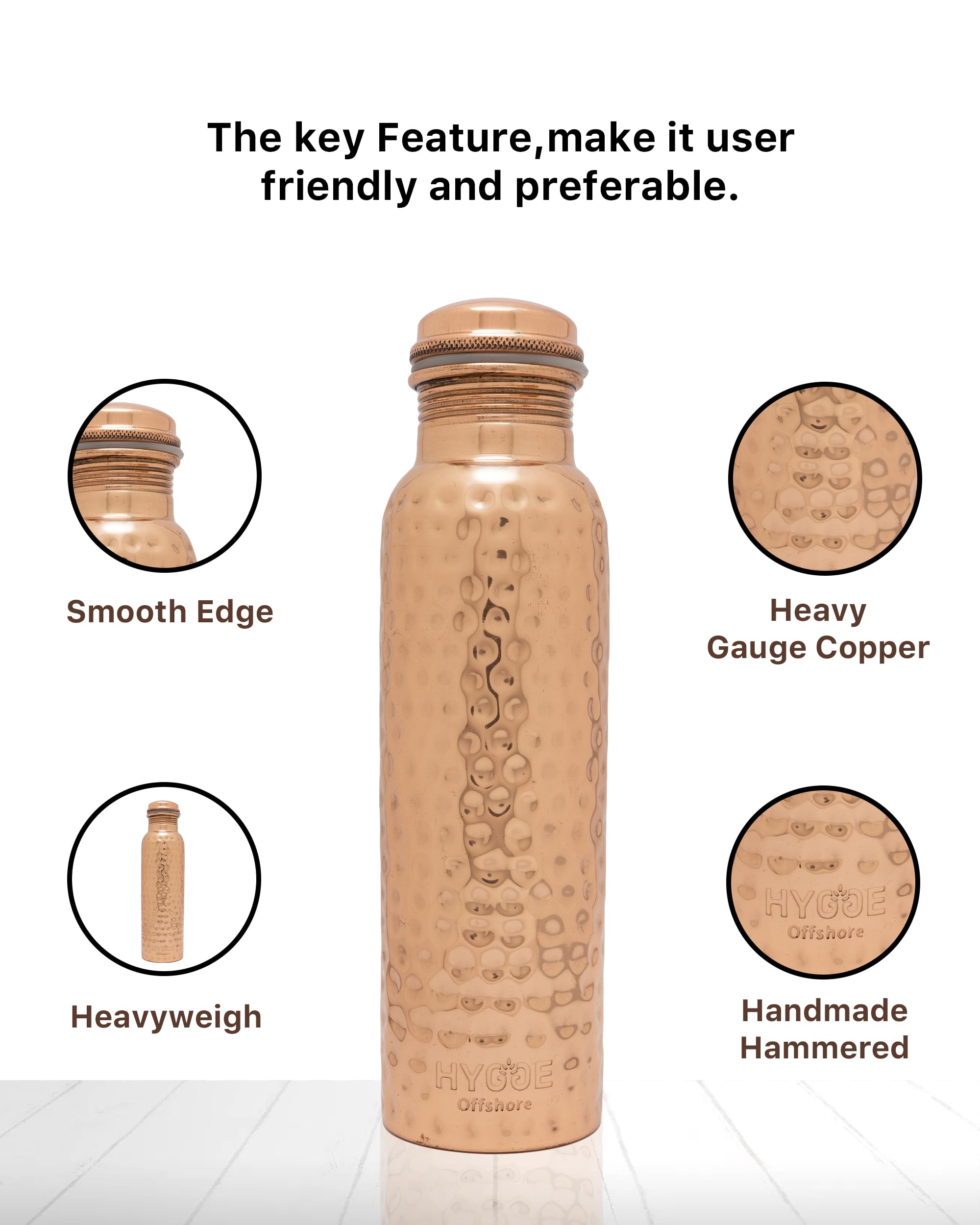 HYGGE Copper Water Bottle 34oz, Leak Proof, Ayurvedic Copper Bottle, Perfect Ayurvedic Copper Vessel for Sports Fitness, Yoga - Image 3