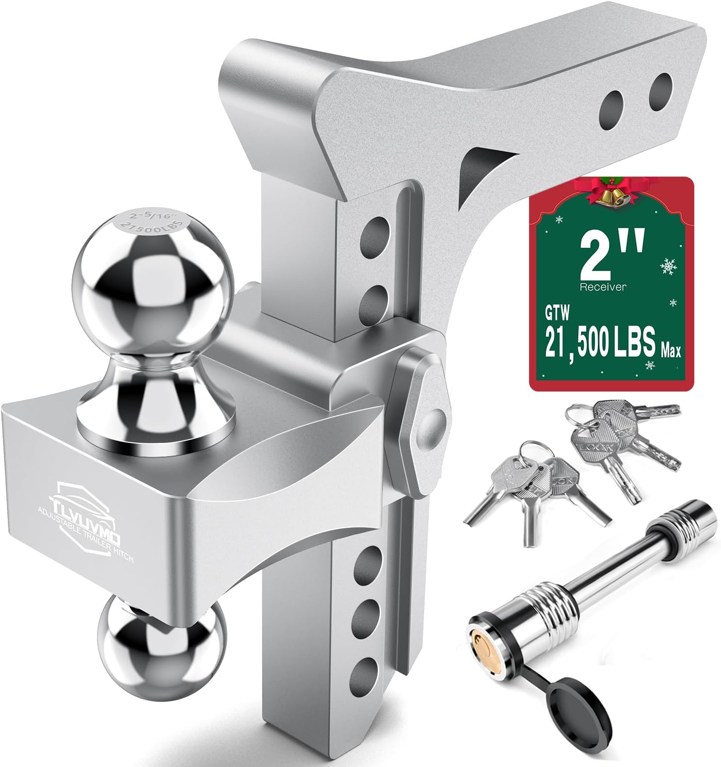 - Tlvuvmo Drop Hitch -8 Inch Adjustable Trailer Hitch (Fits 2-Inch Receiver), 21,500 LBS GTW Heavy Duty Truck Hitch, Aluminum Tow Hitches, (2'' & 2-5/16'') Chrome Steel Tow Balls & 2 Anti-Theft Locks