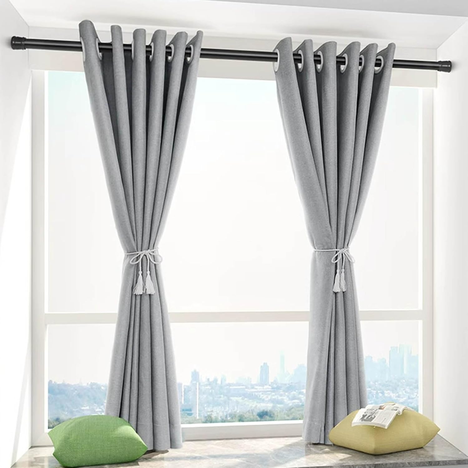 Wall Mounted Heavy Curtain Rail, Bedroom Living Room Bathroom Curtain Rod, Black Curtain Rod for Windows, Clothes Extendable Rod, No Drilling Spring Curtain Rod(Size:110-190cm)