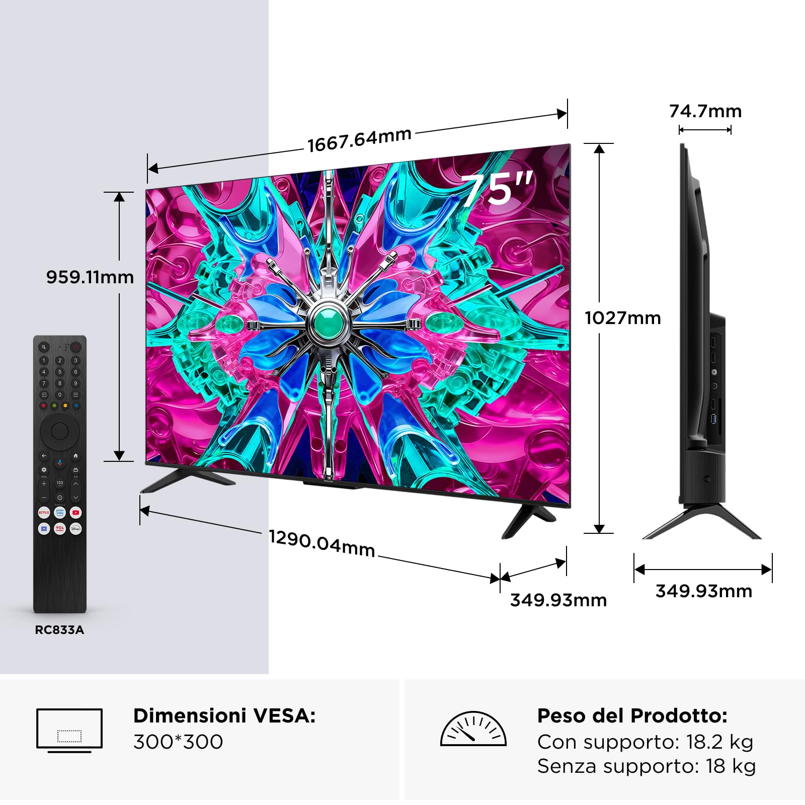 iFFALCON 75U65A – Smart TV 4K HDR Direct LED da 75", Google TV | Game Master, Motion Clarity, Dolby Audio, Apple AirPlay 2, Google Assistant, Compatible with Alexa