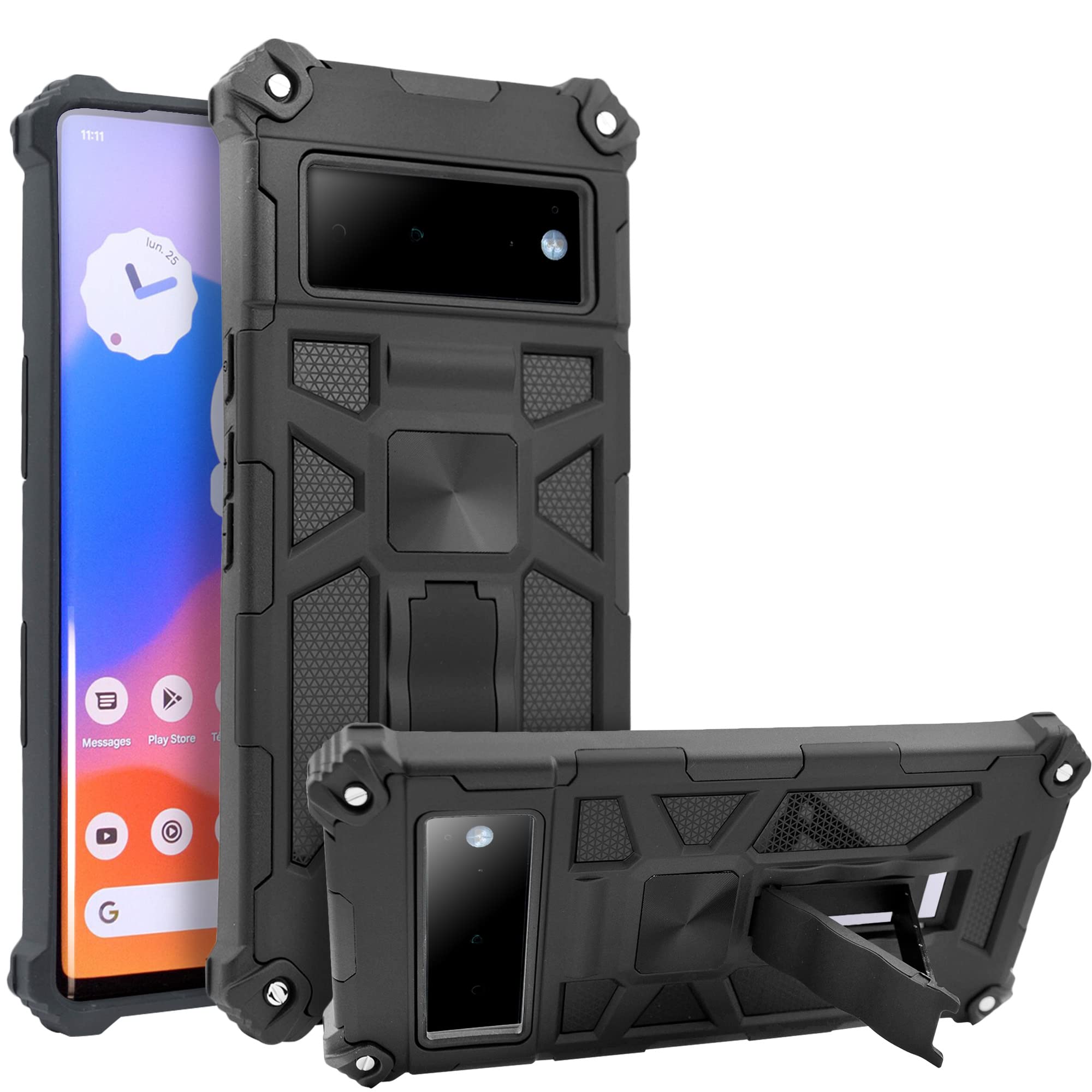 Coque Google Pixel 6 hybride robuste avec support magnétique noir - 6
