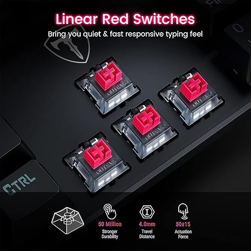 Miniatura 2 de RisoPhy Teclado mecánico para juegos, RGB de 104 teclas ultradelgado con retroiluminación LED, teclado USB con cable con interruptor rojo, teclas