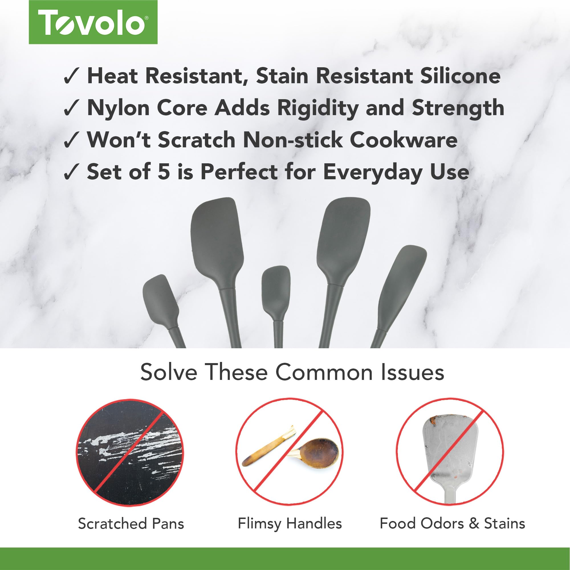Tovolo Flex-Core All Silikon Pfannenwender 5er Set für Mahlzeiten, Kochen, Backen und mehr - anthrazit