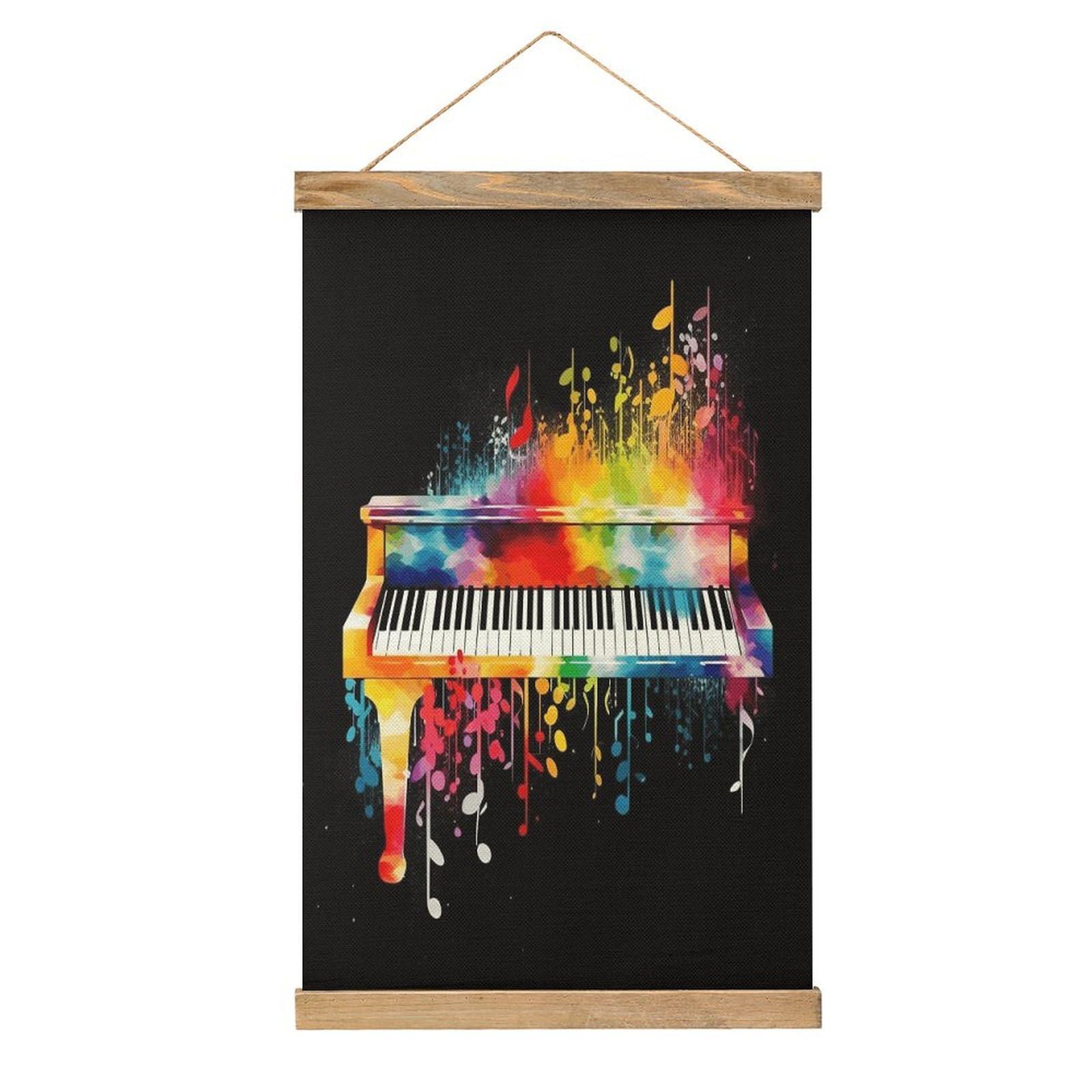 JTREHY Colorful Piano Keyboard Music Note Linen Hanging Painting Vintage Poster Wall Art Prints Personality Style Wall Hanging Poster for Living Room Office Bedroom Decor Frame 13.2 X 20.47 Inch