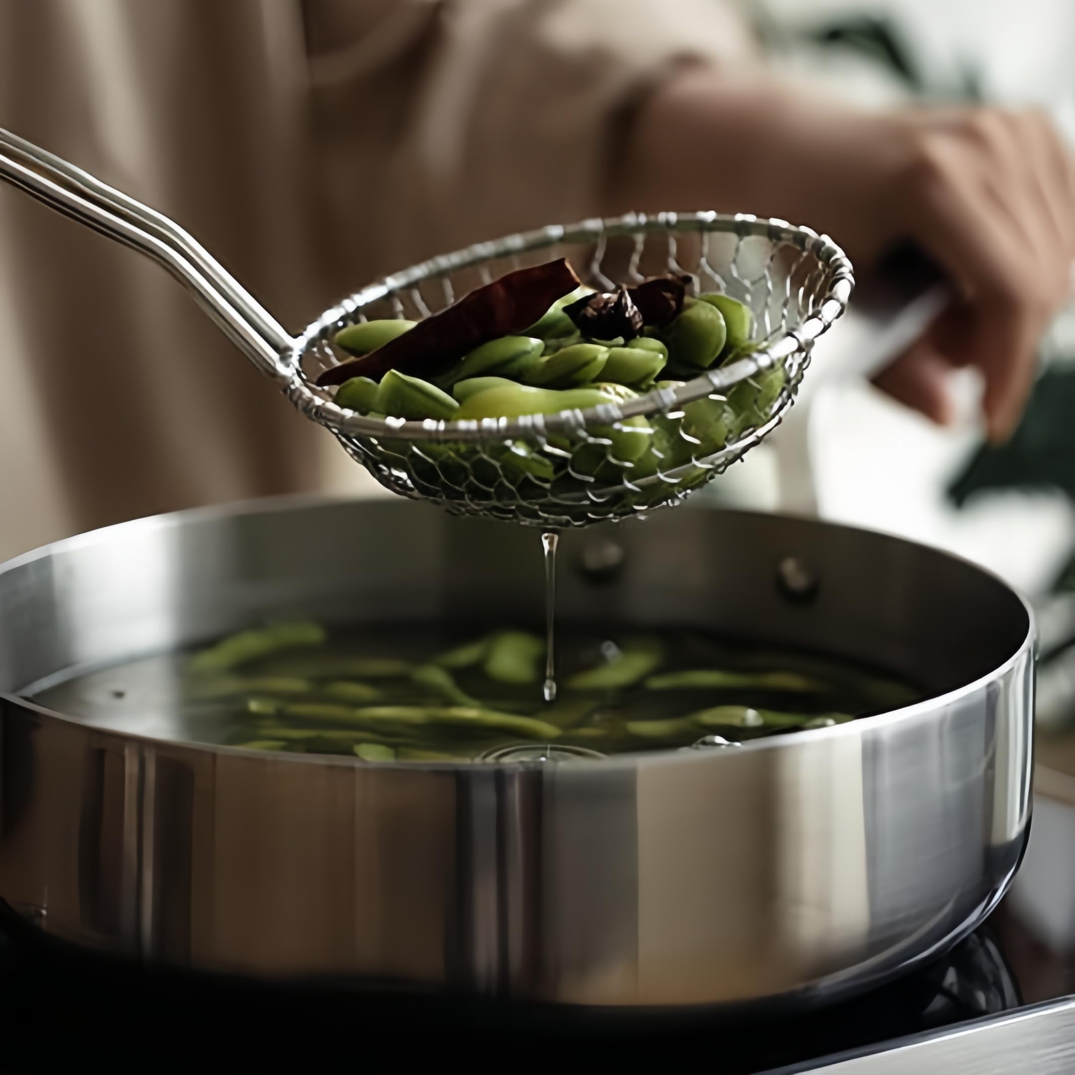 Spider Skimmer Strainer Spoon, 5-Inch Diameter, Stainless Steel Kitchen Wok Food Scoop