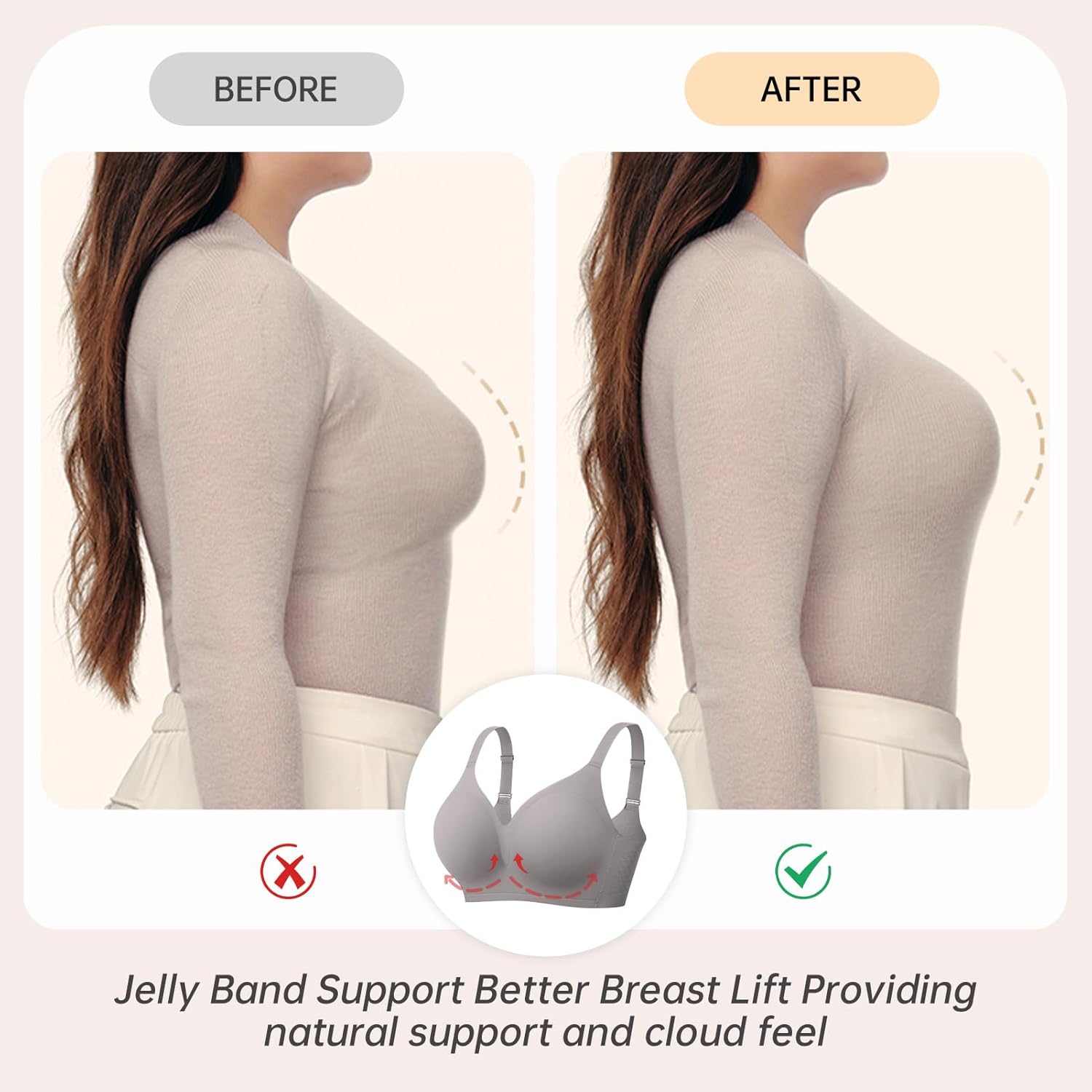 OEAK Womens Comfortable Bra Push Up Bras Wireless Support Lift Brassiere V Neck Full Coverage Everyday Seamless Tshirt Bras - Image 4