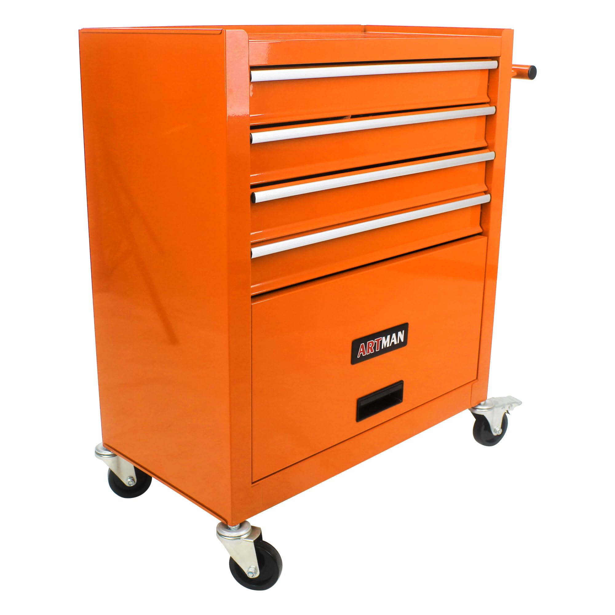 Campfun Tool Cart 4-Drawer, Metal Tool Storage Organizer Cabinet with Interlock System and Wheels, Multifunctional Mechanic Tool Chest for Garage, Warehouse, Workshop Repair Shop, Orange