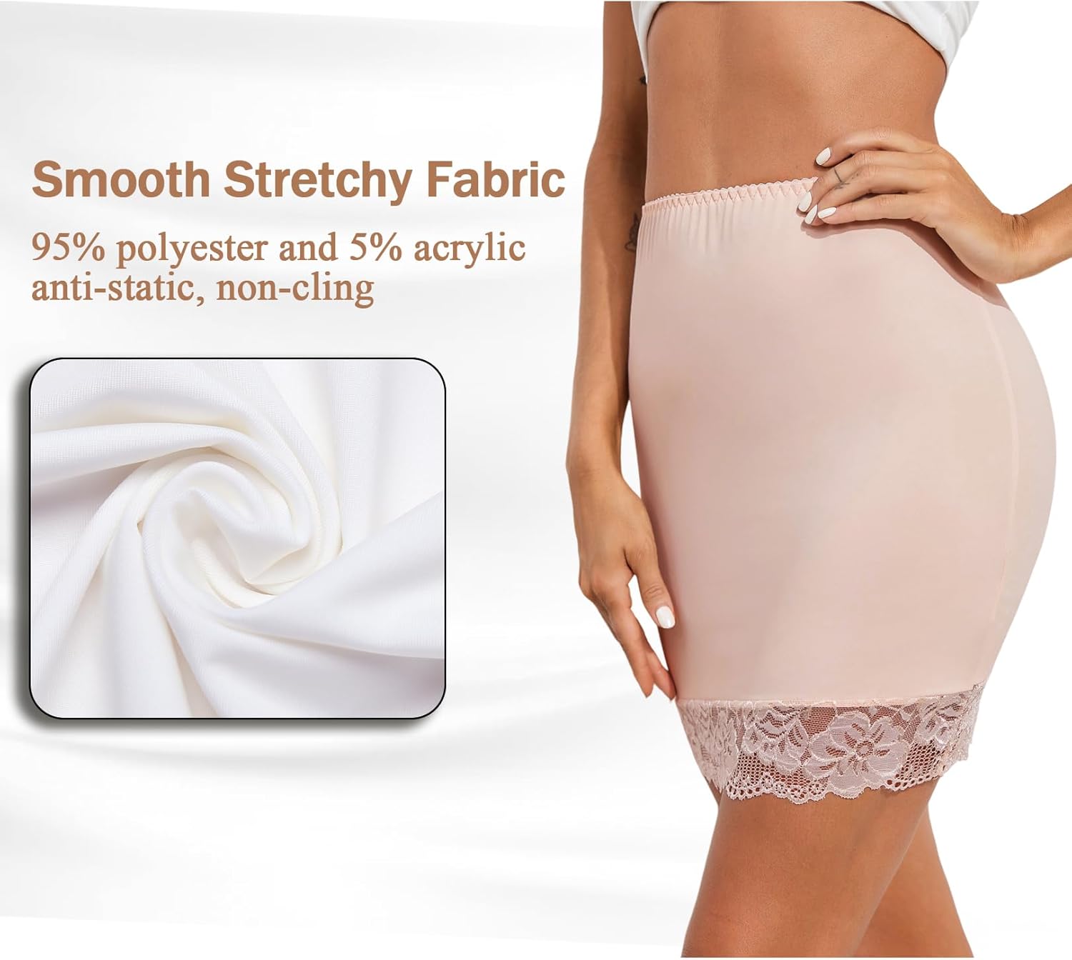 Avidlove Half Slips for Women Under Dress Non Cling Floral Lace Trim Above Knee Half Slips - Image 3