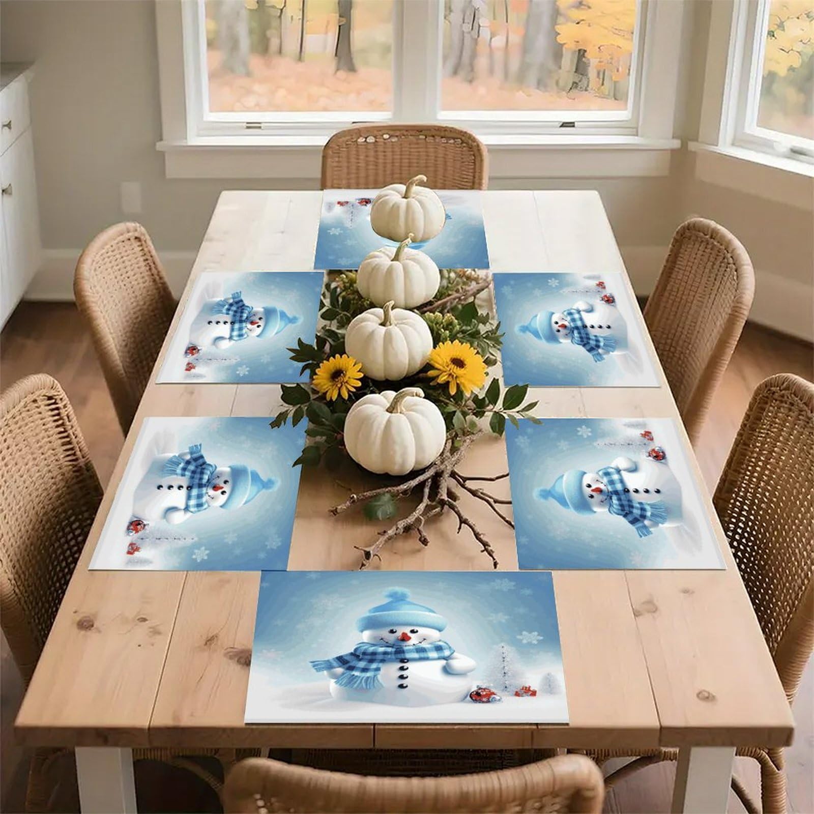 Cute Snowman Placemats Wipeable Heat Resistant Table Mats Washable Flax Place Mats Elegant Cloth Non-Slip Placemat for Kitchen Dinning Party Table Decor 12 * 18 in