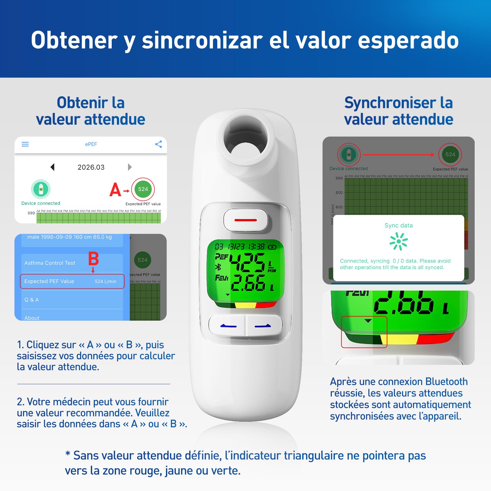 Nascool Peak Flow Meter Spiromètre numérique adulte enfant asthme BPCO PEF FEV1