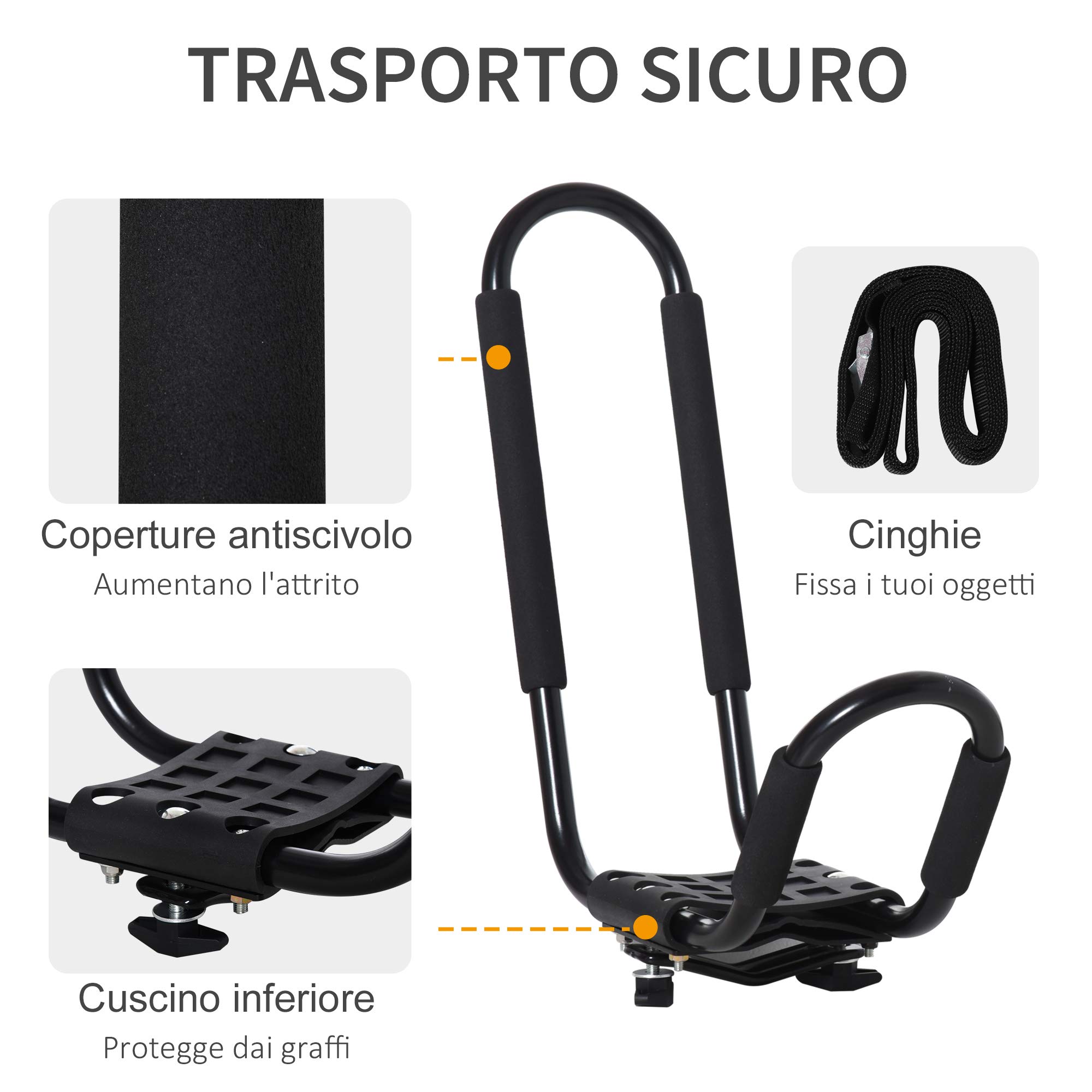HOMCOM Set 2 Staffe Porta Kayak con Attacco Universale per Portapacchi Adatte per Canoe e Paddleboard, Nero, 46x16.5x47cm