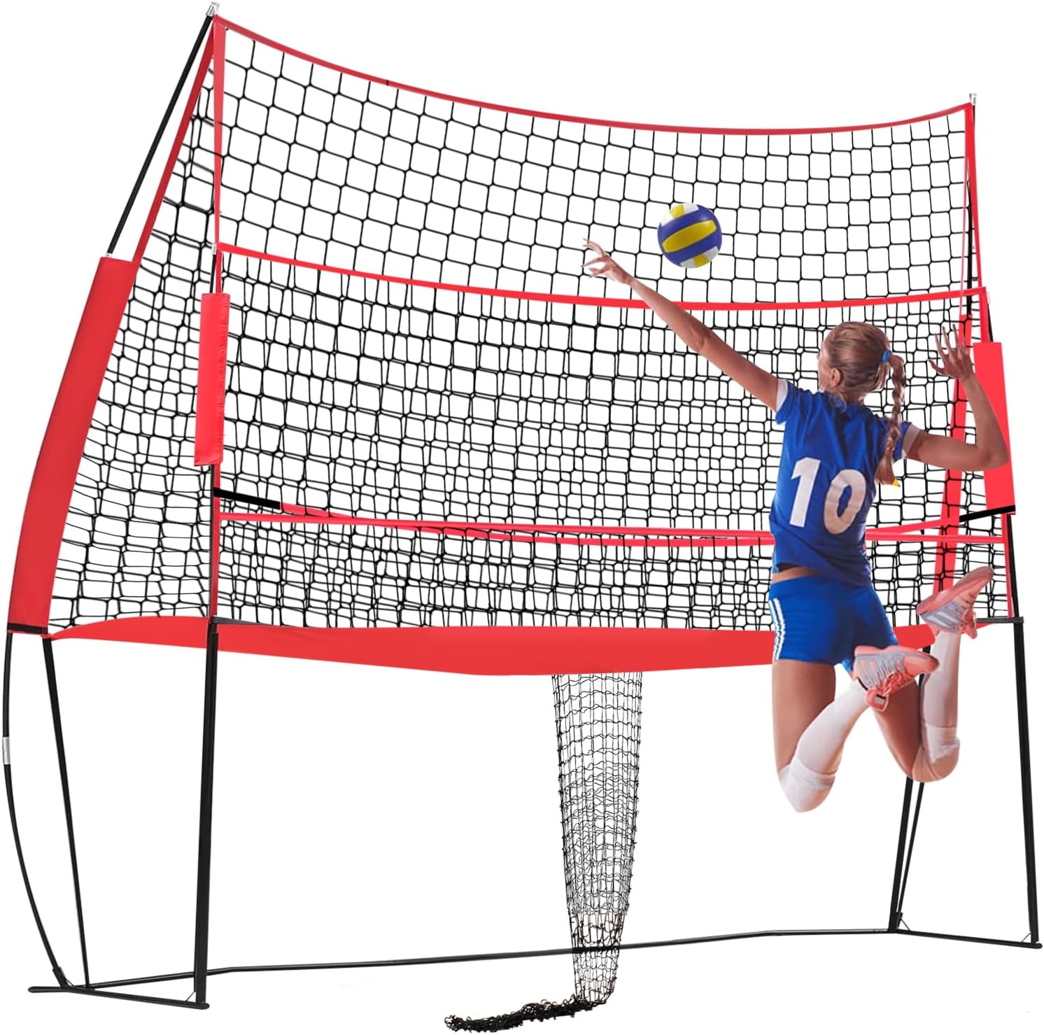 Volleyball Training Equipment, Adjustable Height Volleyball Practice Net System, 8 x 11Ft with The Back Net and The Hole, for Indoor Outdoor Hitting Serving Passing Practice
