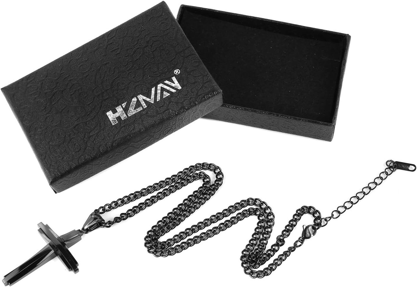 HZMAN Mens Polished Stainless Steel Silver Cross Pendant Necklace 22+2 Inches Chain - Image 5