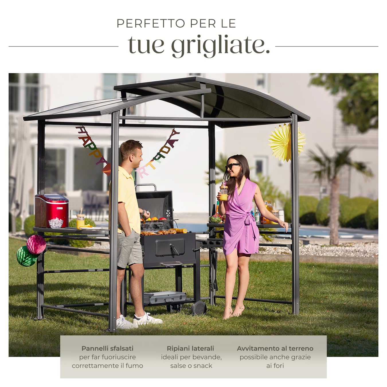 tectake® Chiosco per grigliate Asado, Telaio Stabile, Struttura Robusta, Ottimale per Giardino, Accessori Arredamento Esterno, Areazione, Arredo Giardino, Copertura, Riparo