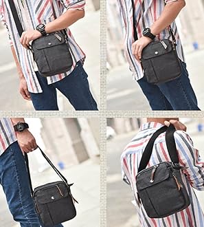 dealcase Canvas Small Messenger Bag for Men Women, Casual Shoulder Bag Chest Bag Travel Carry Bag Multi-pocket Purse