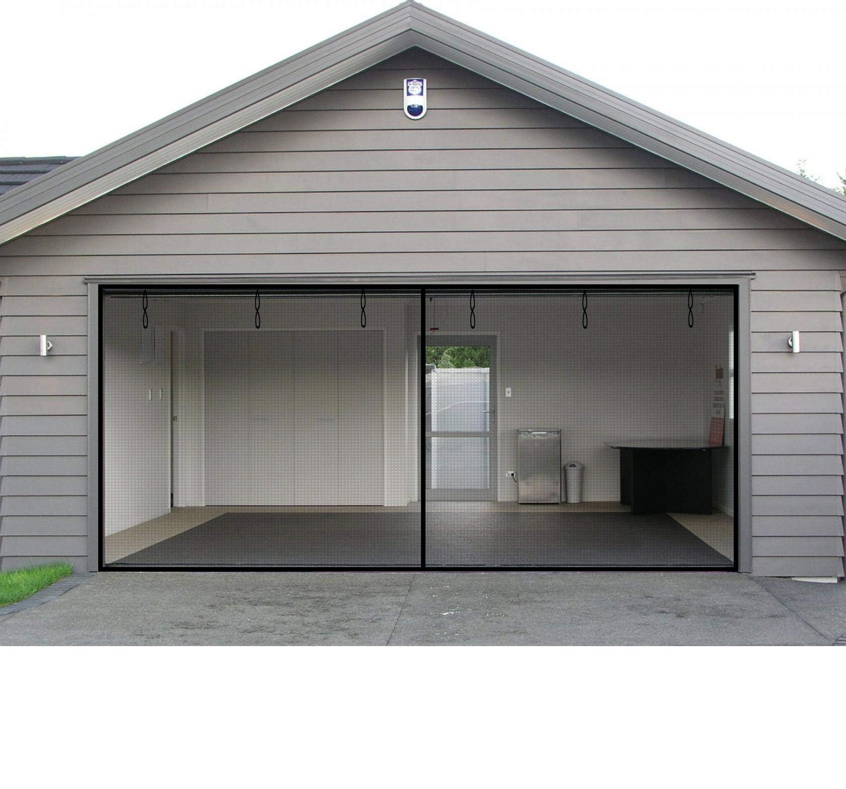 Garage Screen Doors for 2 Car Garage, 16x8 Ft Magnetic Closure Heavy Duty Weighted Bottom Screen Self Sealing Fiberglass Mesh Retractable Net - Easy Assembly & Pass-Through Black