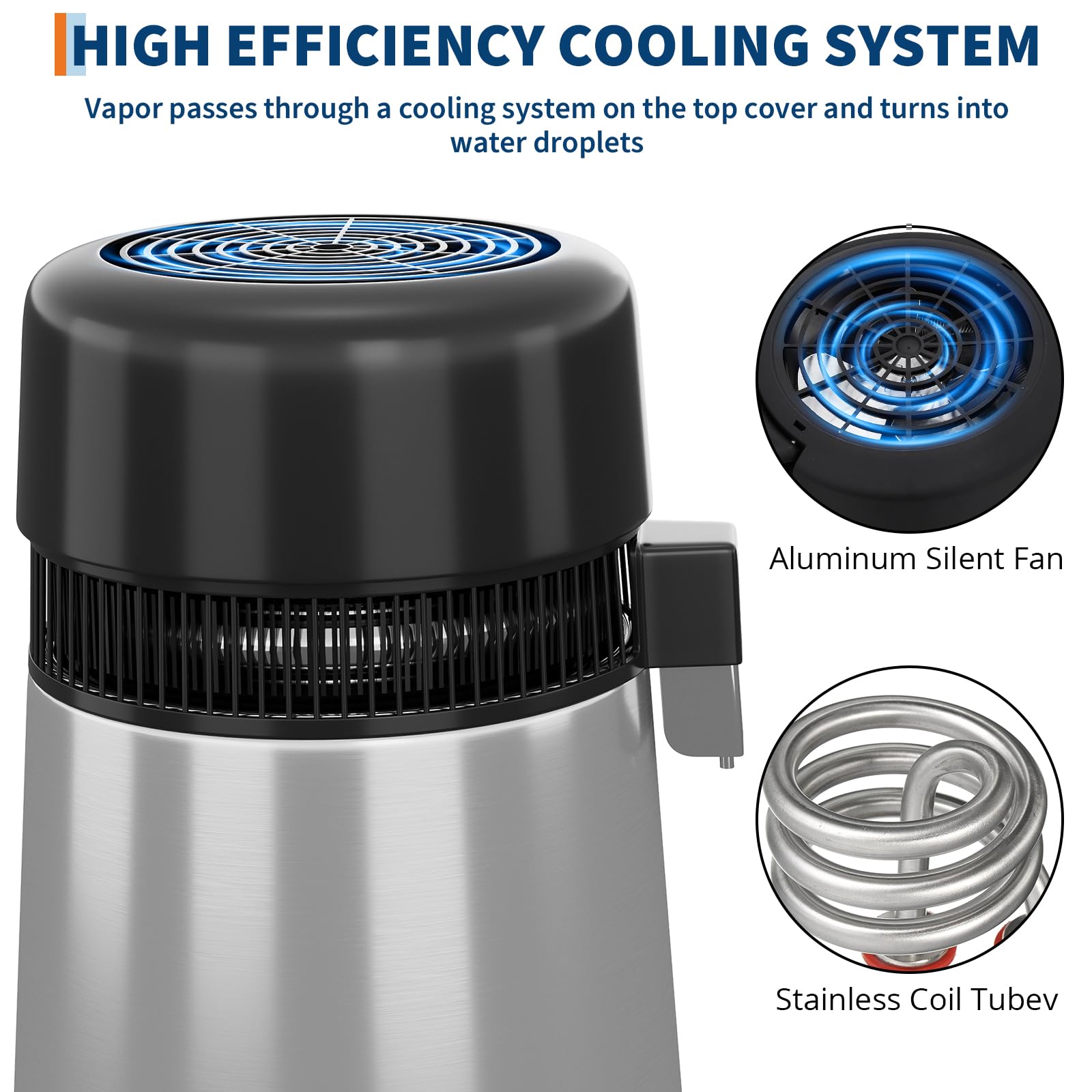 GarveeHome Destiladores de agua para encimera del hogar, máquina de agua destilada de acero inoxidable de 1 galón/4 L con recipiente de vidrio, kit de destilación de filtro purificador de bebidas de