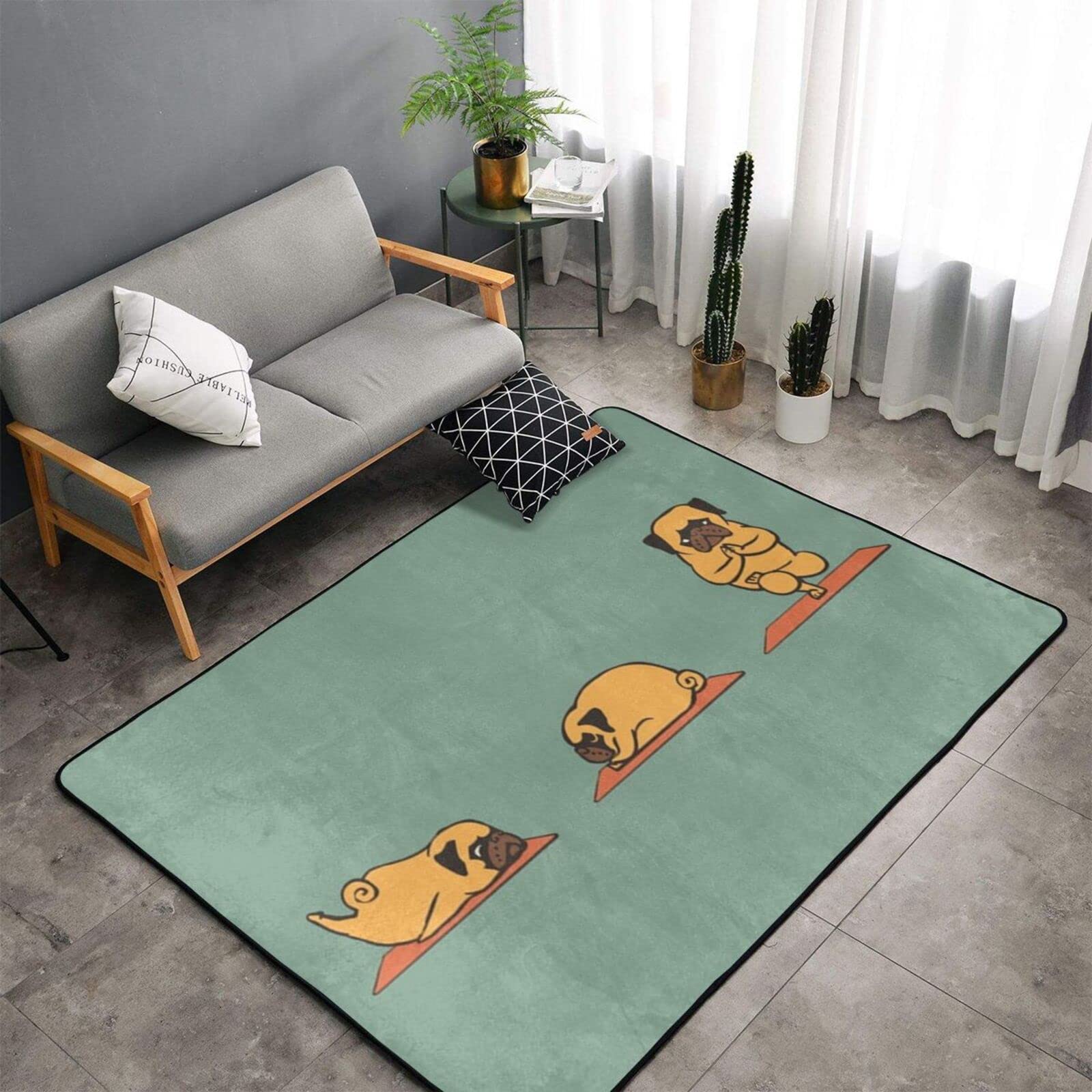 Tapis moderne imprimé carlin de yoga 150 x 100 cm - Flanelle antidérapante tapis de sol tapis