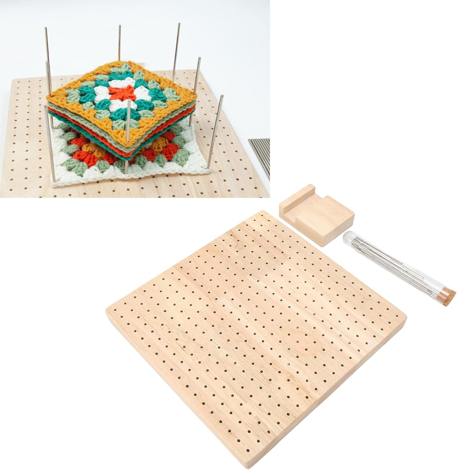 Crochet Accessories, Blocking Board with Steel Pins Needles Crochet Blocking Board Wooden Blocking Board 324 Holes Polished Rubber Wood Handcrafted Knitting Board for Crocheting