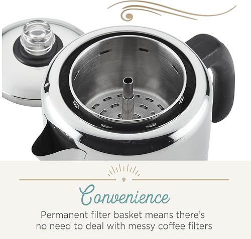 Miniatura 6 de Farberware 47053 - Percolador de café clásico de acero inoxidable Yosemite de 12 tazas cafetera de 12 tazas color plateado