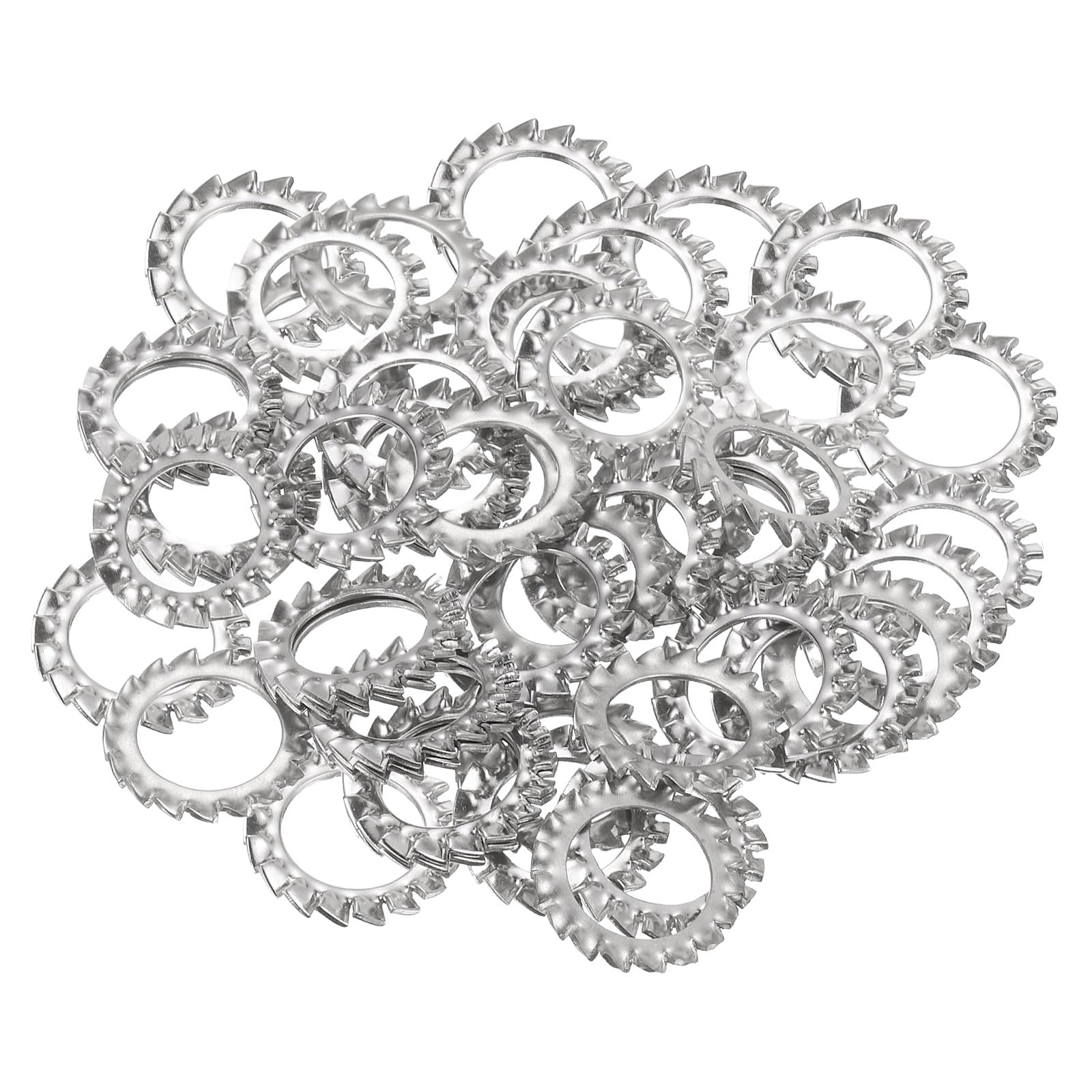 sourcing map 50 Pcs 304 Stainless Steel External Tooth Lock Washers, M16 Star Locking Washer Serrated Washer for Screw Bolt Mechanical Equipment Fasteners, Silver