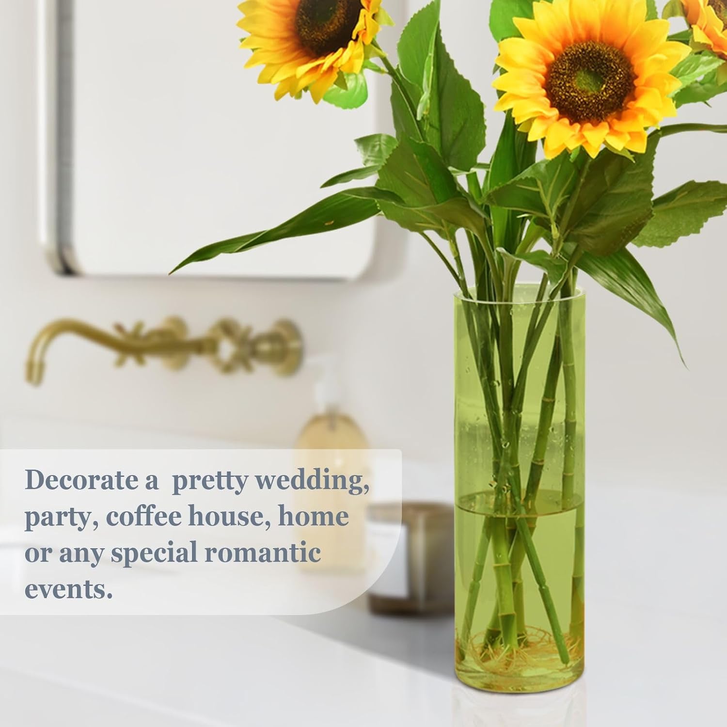 11.8" Table Top Vase Avocado Green Flower Vase Clear Cylinder Vase Flower Vase for Farmhouse Dining Table