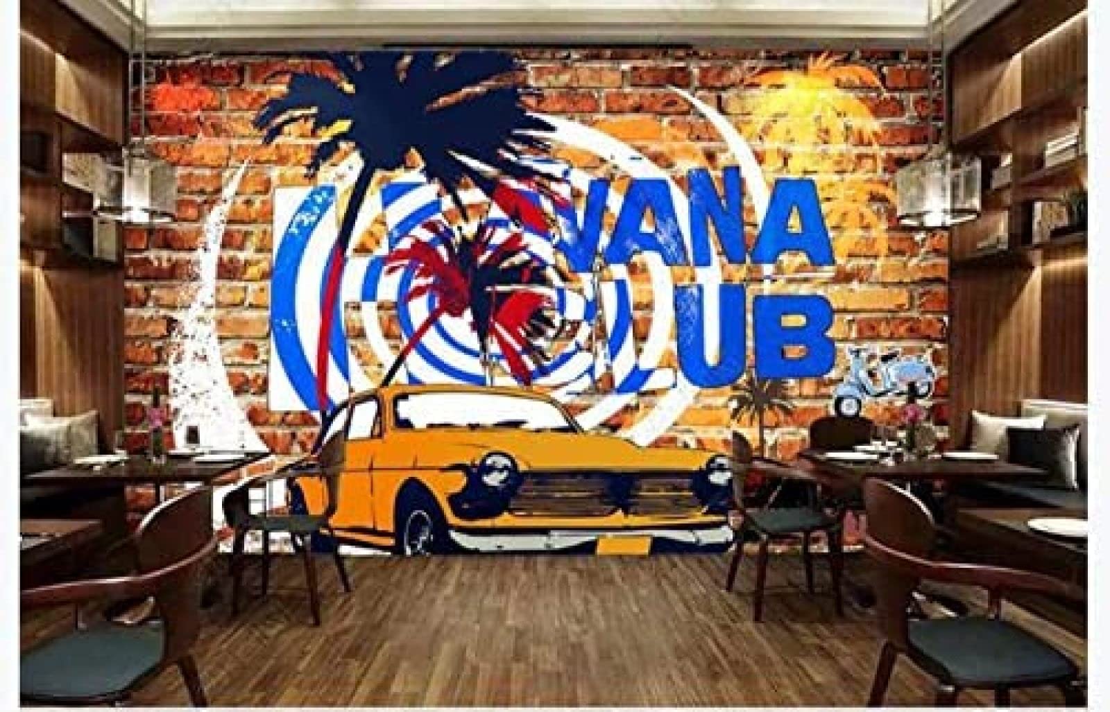 Nostalgische Graffiti Ziegelwand Hip Hop Havana Club Graffiti Hintergrundwand Tapeten Wohnkultur Fototapete 3D Effekt Wohnzimmer Schlafzimmer Kinderzimmer-400Cm×280Cm