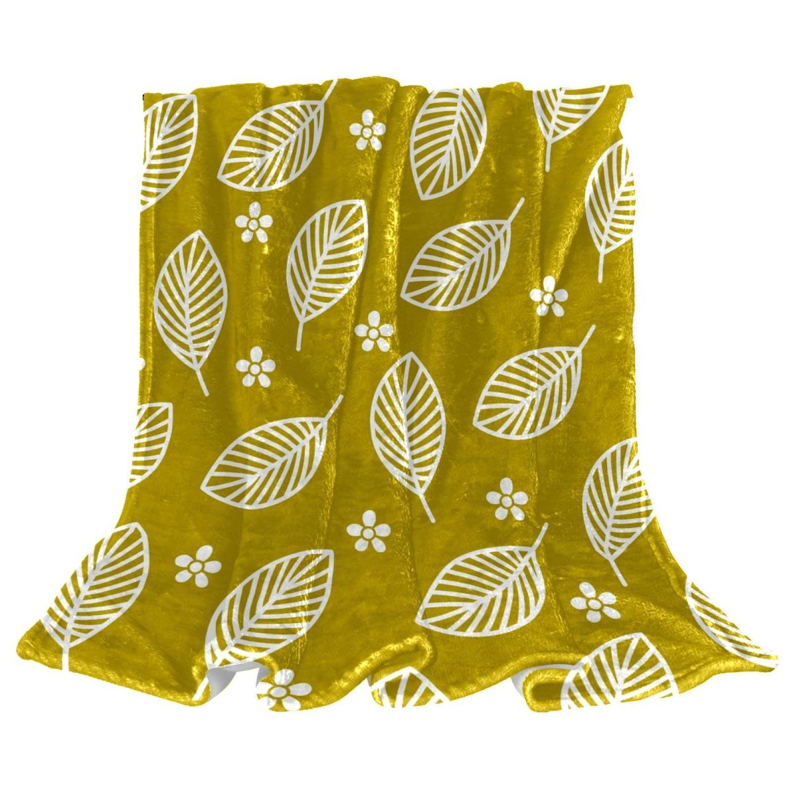 Jeté de lit en polaire légère à motif de fleurs et feuilles dorées
