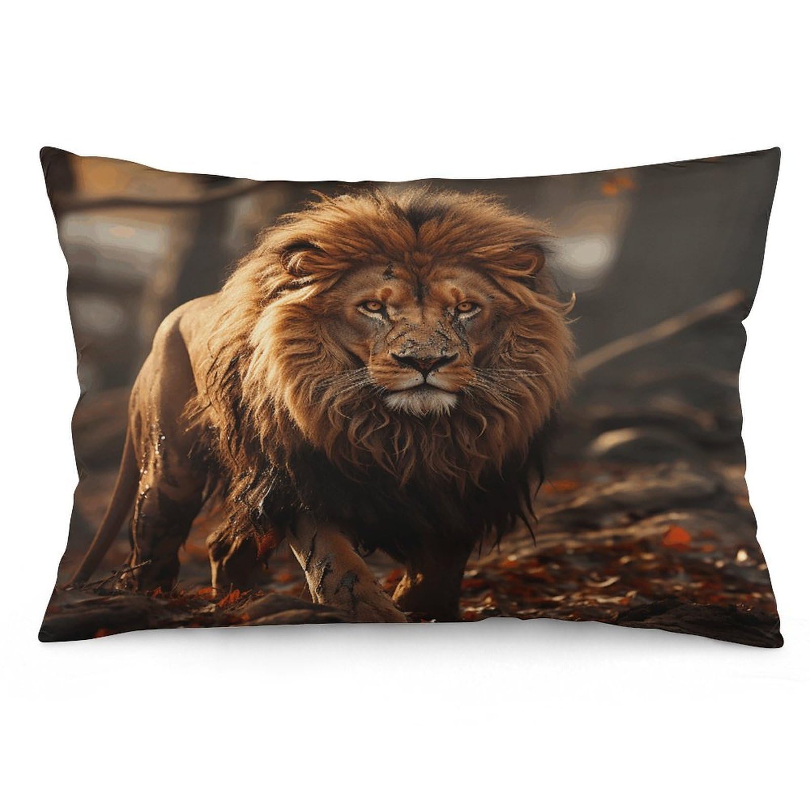 Lion Image Throw Pillow Cover Soft Pillow Case Decorative Lumbar Pillow Cover Cozy Throw Pillowcase Polyester Rectangular Cushion Case Decor for Couch Sofa Bed