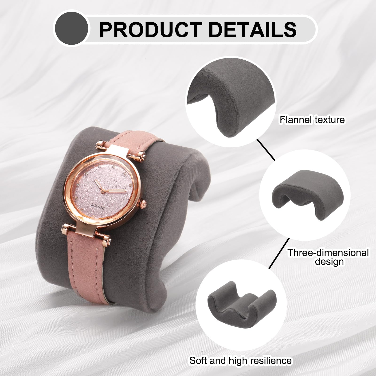 QUARKZMAN 2 szt. etui na zegarek poduszka aksamitna w kształcie litery M Watch Display Pad wymiana podkładki do wyświetlania i przechowywania bransoletek szary