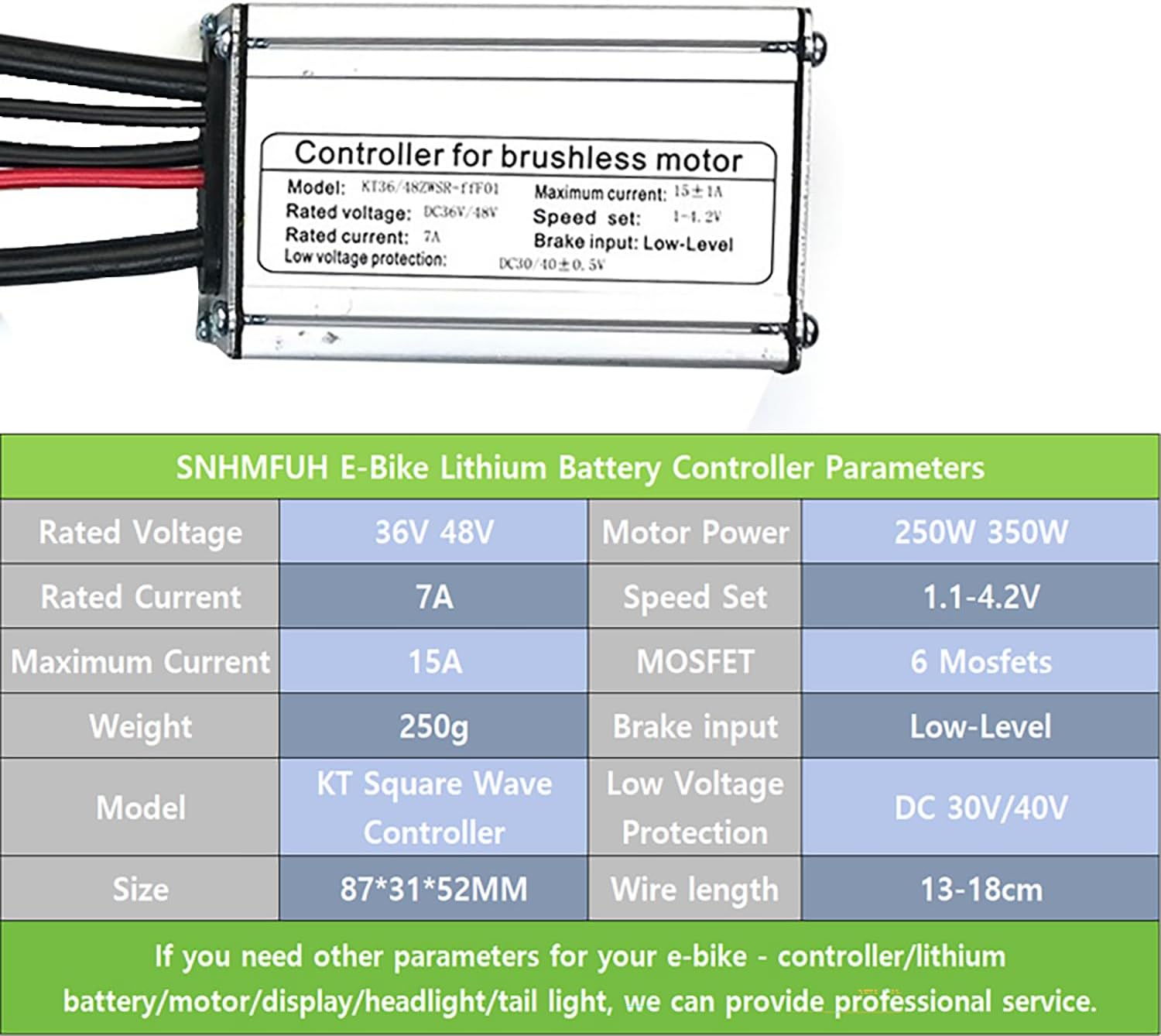 15A 350W E-Bikes/E-Scooters Controller Single Mode 36V 48V KT Square Wave Controller 6 Mosfets Suitable for Brushless Motor/Electric Mountain Bike Conversion
