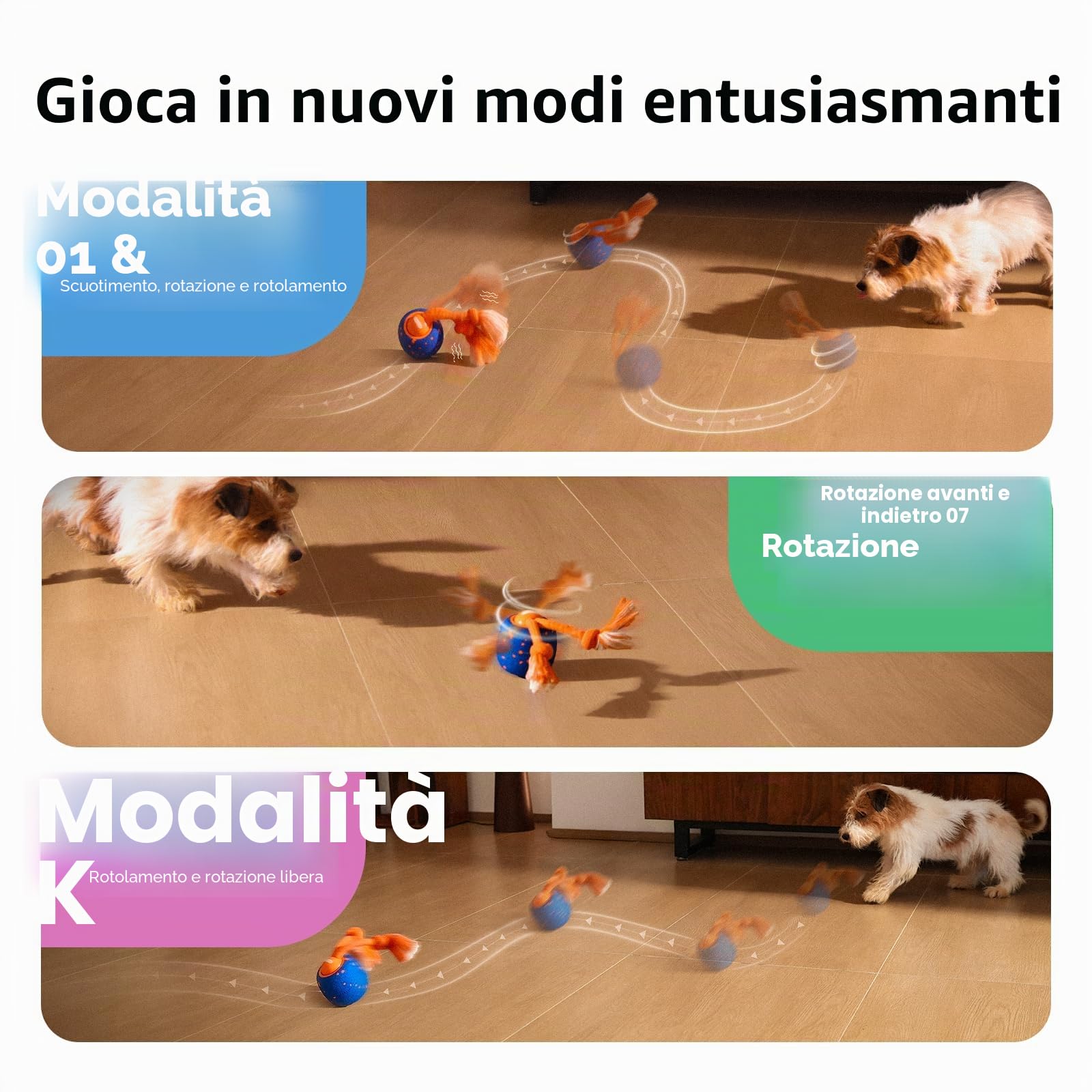 Cheerble Palla Interattiva per Cani - Wicked Ball Rolly con Coda & Abbai, Palla Automobile Rotolante 3 Modalità, E-TPU, Ricaricabile USB-C, per Cani di Taglia Media-Grande, Blu
