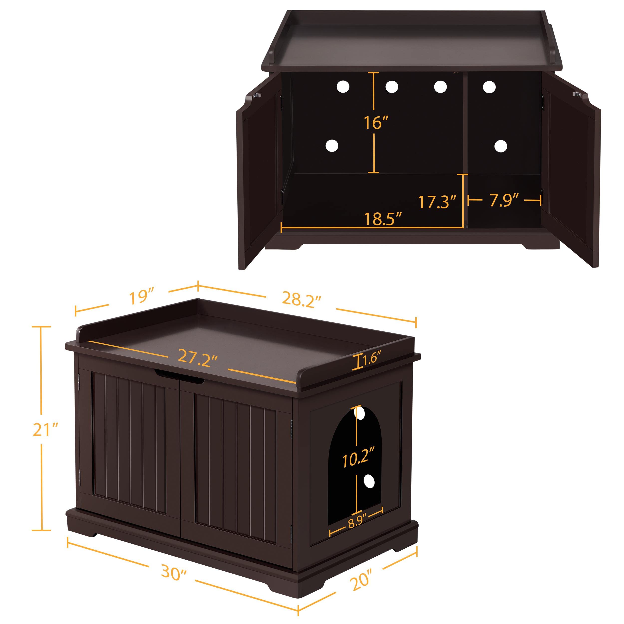 Yaheetech Wood Cat Litter Box Enclosure, Indoor Cat Crate with Double