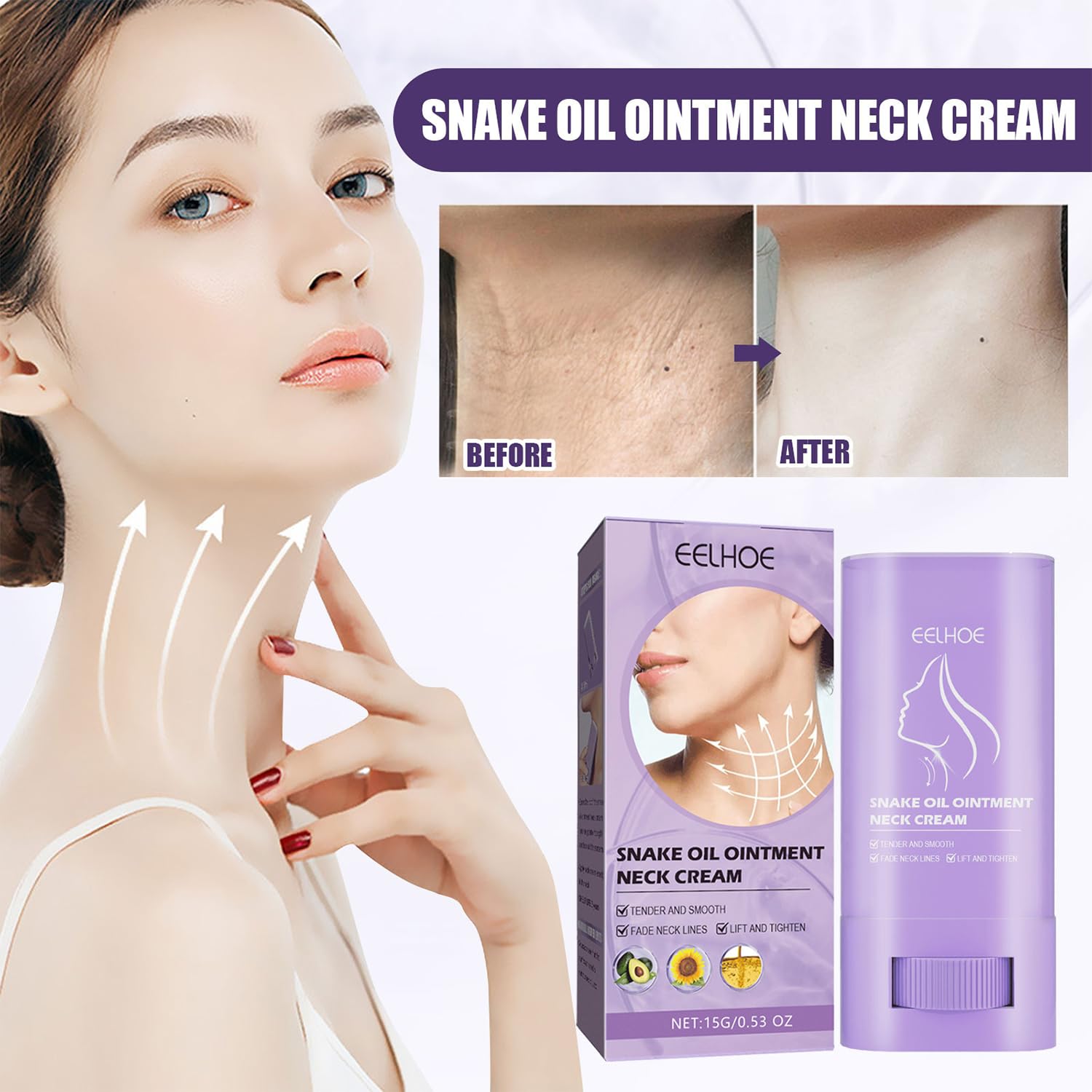 2Pcs Neck Cream Firming & Lifting, Avocado Resin & Sunflower Oil Neck Tightening Cream Stick - Image 2