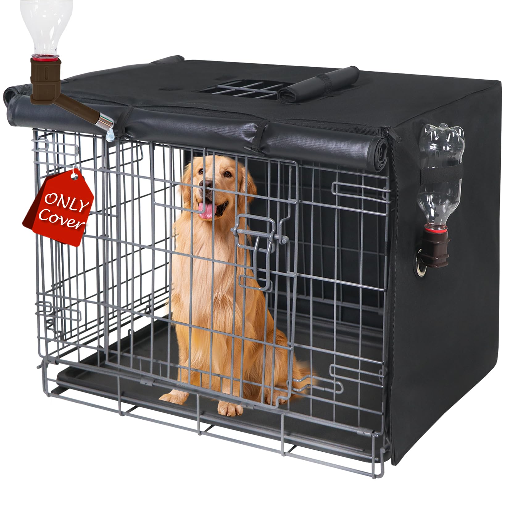 Peipaws Dog Crate Cover 30 Inch - Three Doors Waterproof Dog Kennel Cover, 600D Oxford Fabric Cage Covers with a Water Bottle Nozzle, Allowing Dogs to