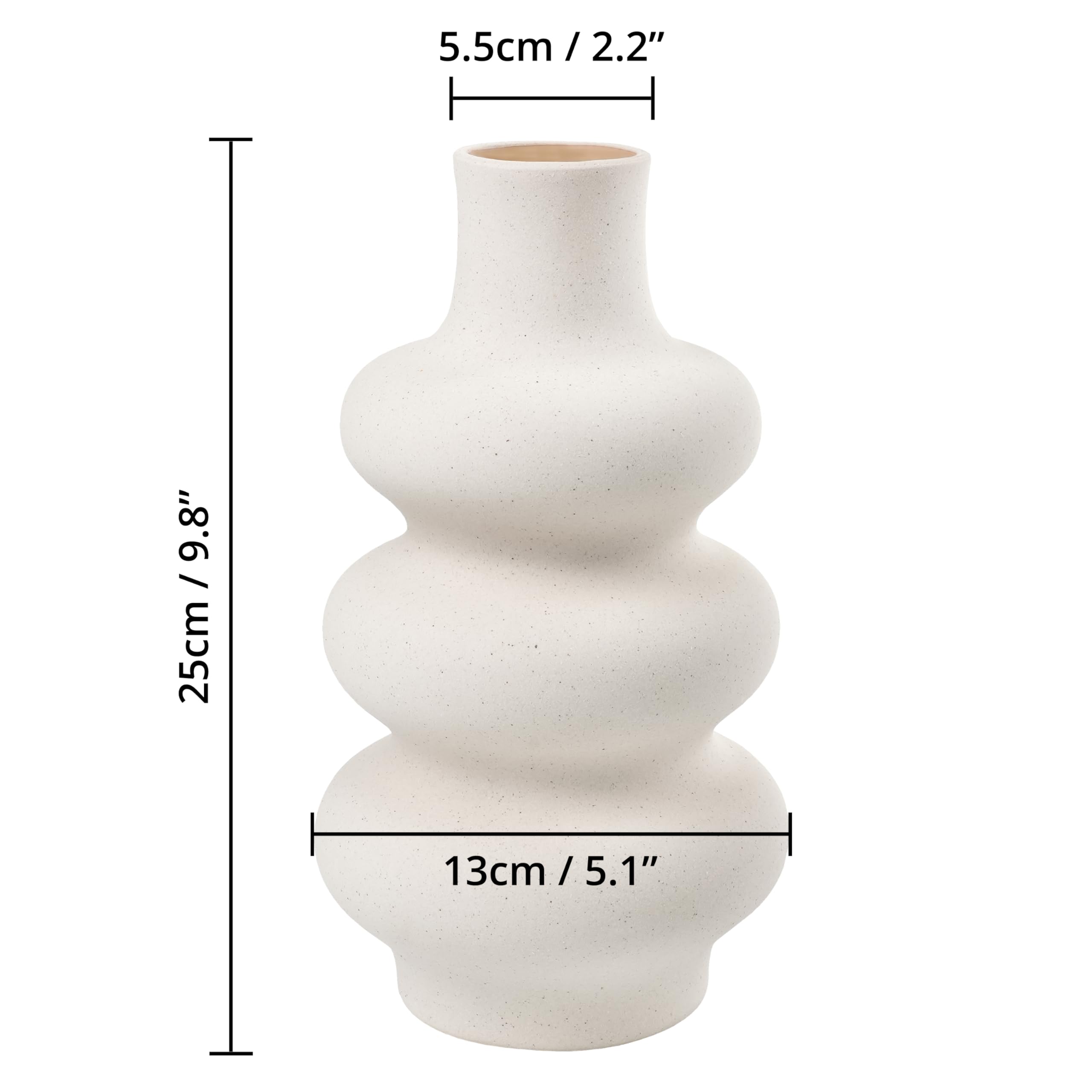 Winter Shore Vaso Ceramica Beige, 25 cm | Centrotavola Moderno, Design a Ciambella per Piume, Fiori Secchi, Bouquet, Per Ufficio, Zona Pranzo, Feste