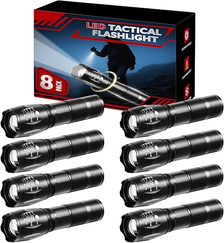 Paquete de 8 linternas pequeñas potentes, 5 modos de linternas LED brillantes de alto lúmenes, mini linternas para el hogar, luz de flash para