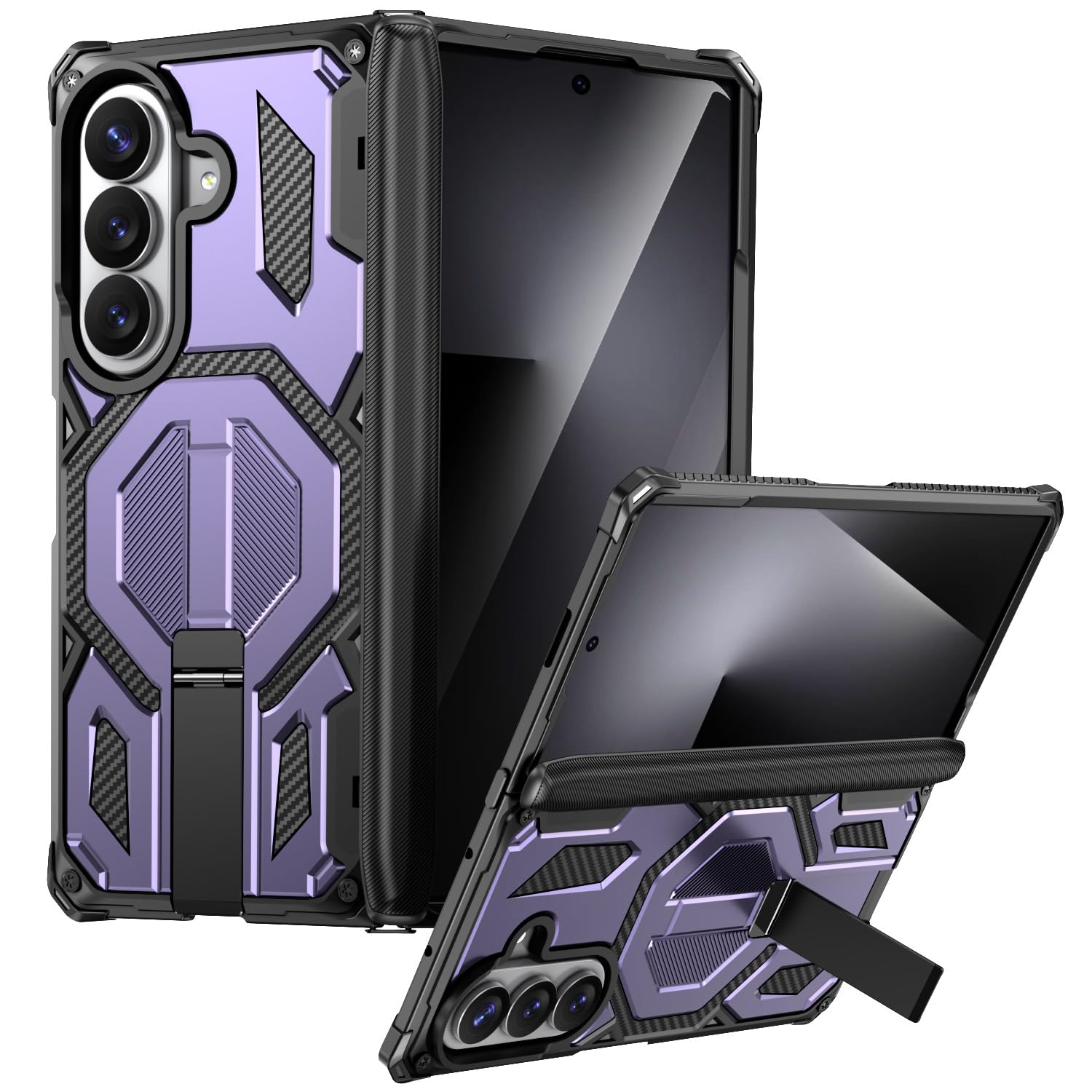 Podpórka etui do Samsung Galaxy Z Fold 8 Ultra, ochrona zawiasów zawias wojskowy pełna osłona aparatu odporna na zarysowania ochrona przed odciskami palców obudowa PC (fioletowy)