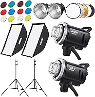 Vista 1 de Godox Kit de flash de estudio MS300V (2 x 300 W) con 2 cajas de luz, 2 soportes de luz, 2 reflectores, lámparas de modelado LED, sistema inalámbrico