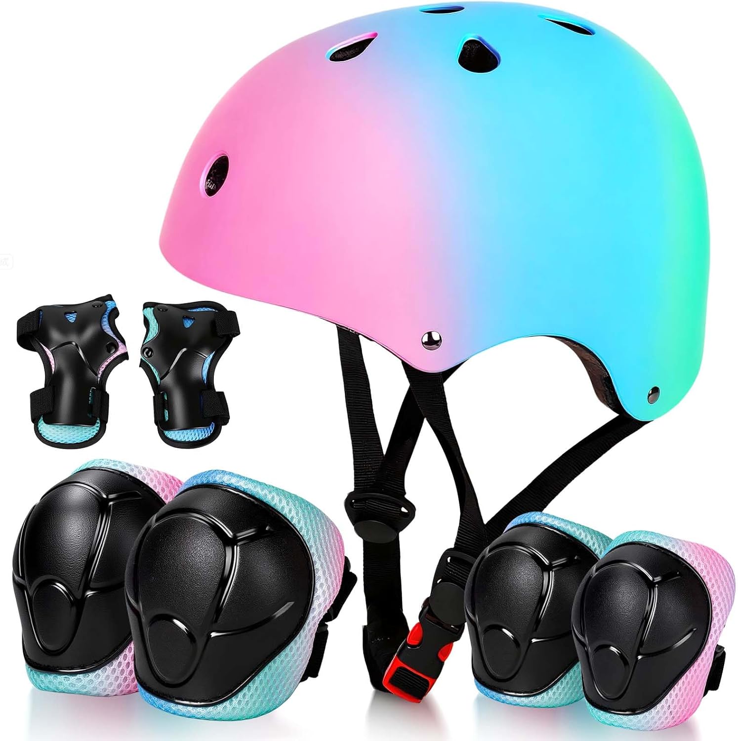 Kids Bike Helmet Set Adjustable for Children, Boys, Girls and Teenagers Aged 3-14 Years Includes Elbow, Knee, Wrist Guards Children's Helmet Protection Set for Bikes SkateboardsRollerskates