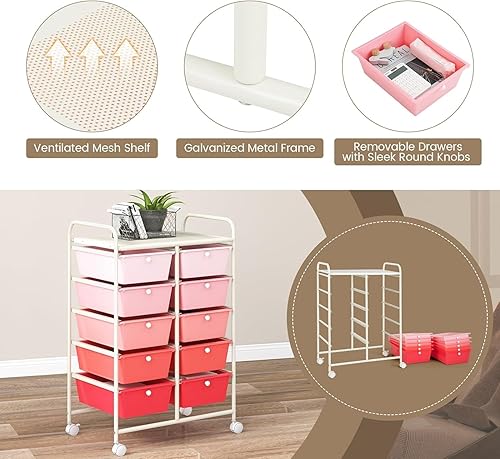 Vista 25 de LDAILY Carrito de almacenamiento con ruedas de 15 cajones, carrito rodante con cajones para aula, organizador de manualidades con ruedas con marco