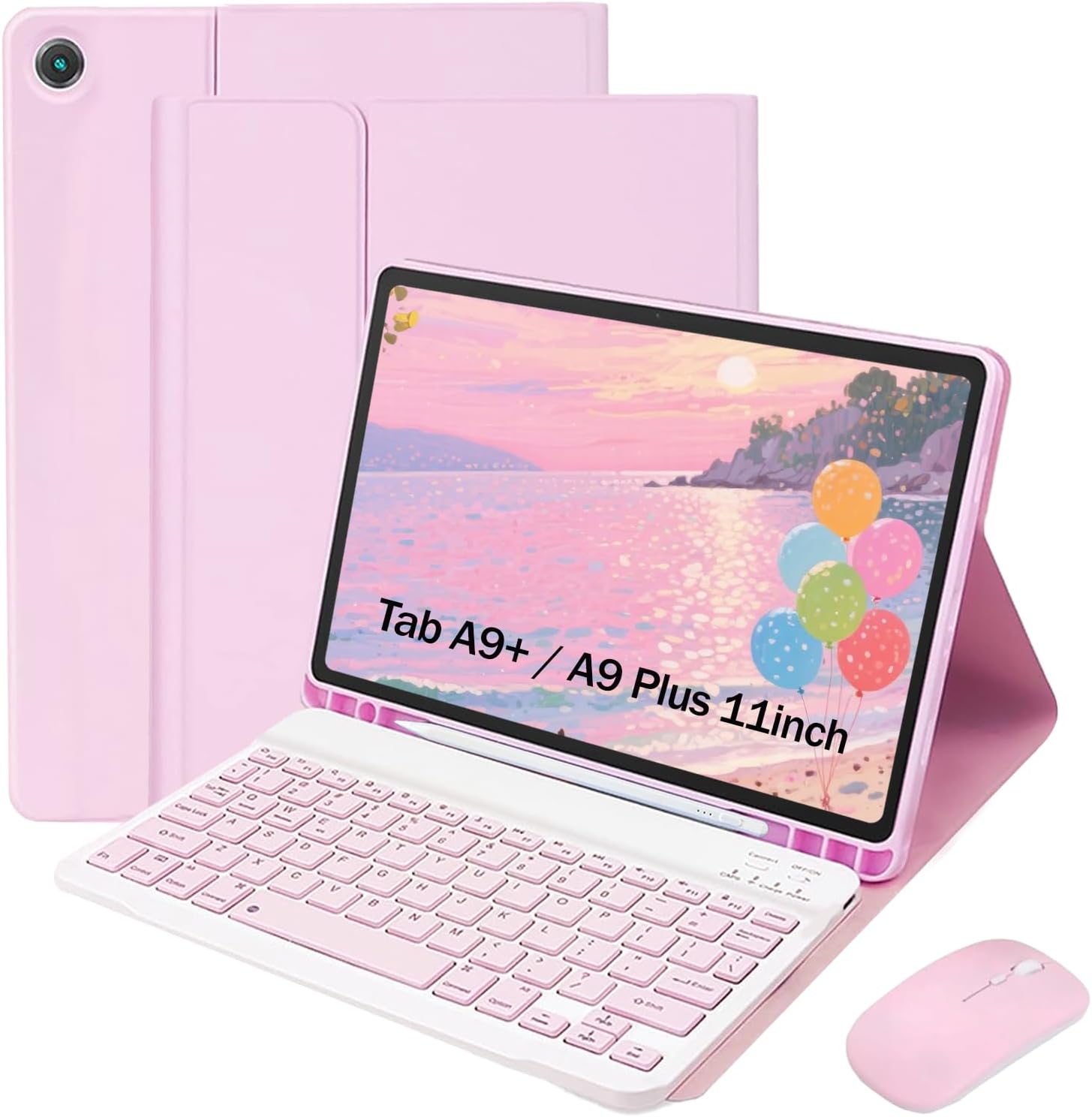 Keyboard Case for Samsung Galaxy Tab A9+ / A9 Plus 11 inch 2023, A11Plus 11" 2025-Mouse and Detachable Keyboard, Slim Protective Case (Pink)