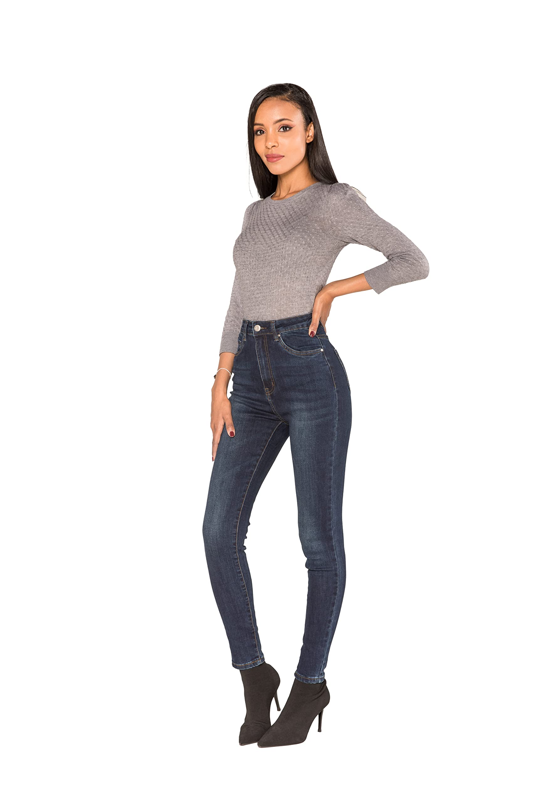 Nina Carter P190 Damen Skinny Fit Jeanshosen Extra HIGH Waist Jeans Used-Look
